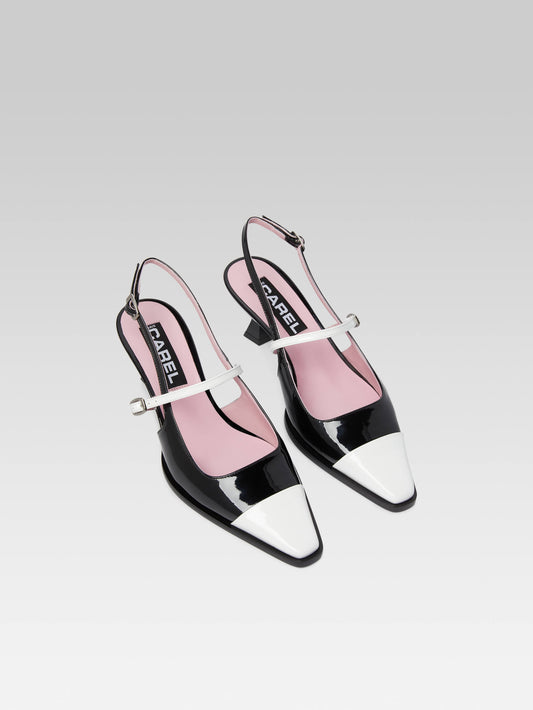 Cecile - Black and white patent leather slingback pumps