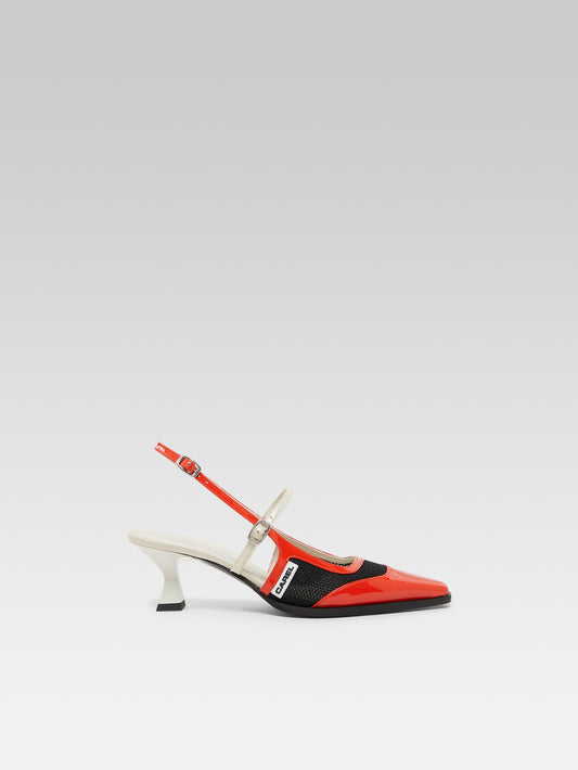 Cecile - Red and ivory patent leather slingback pumps