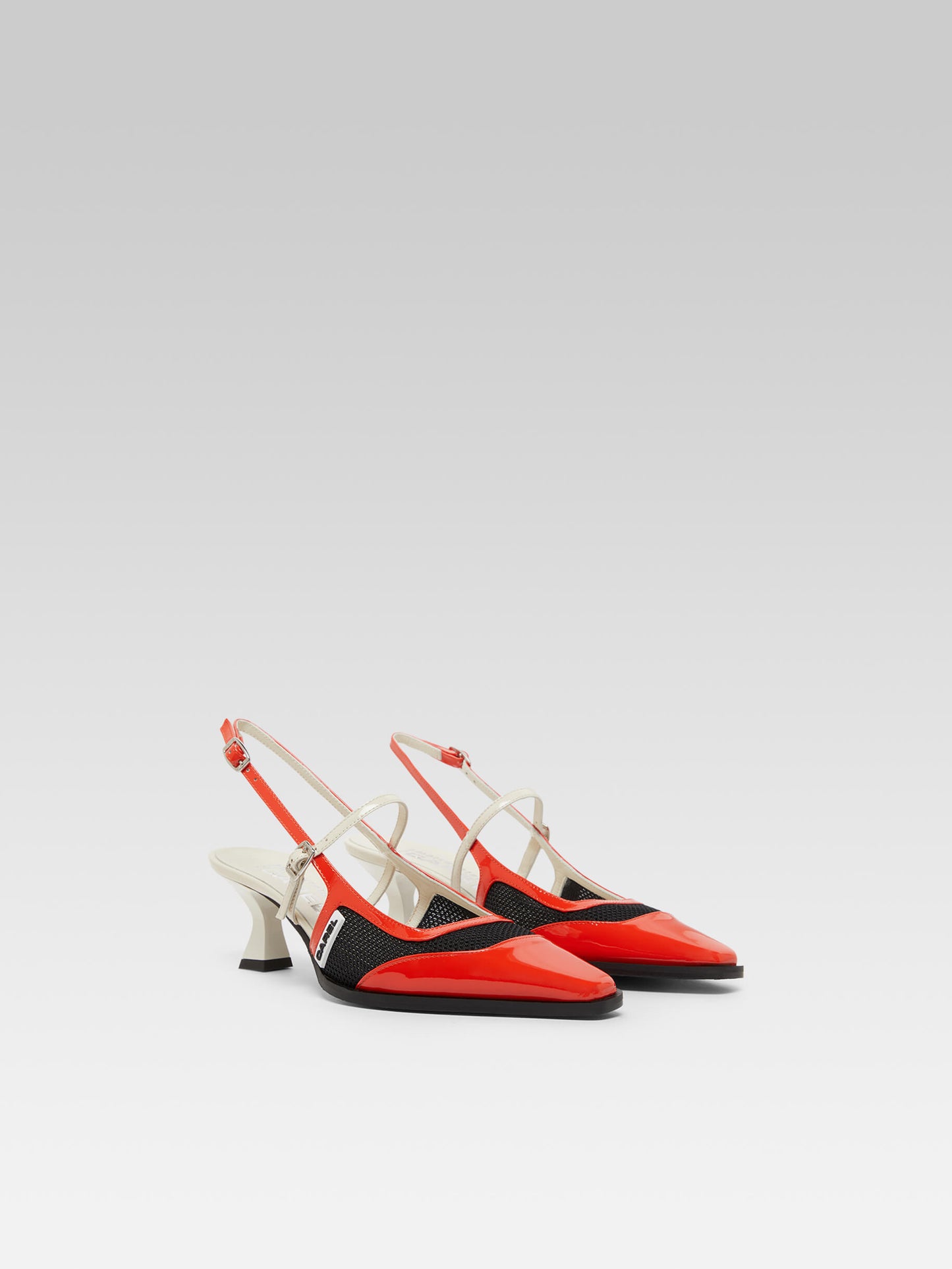 Cecile - Escarpins slingback cuir verni rouge et ivoire