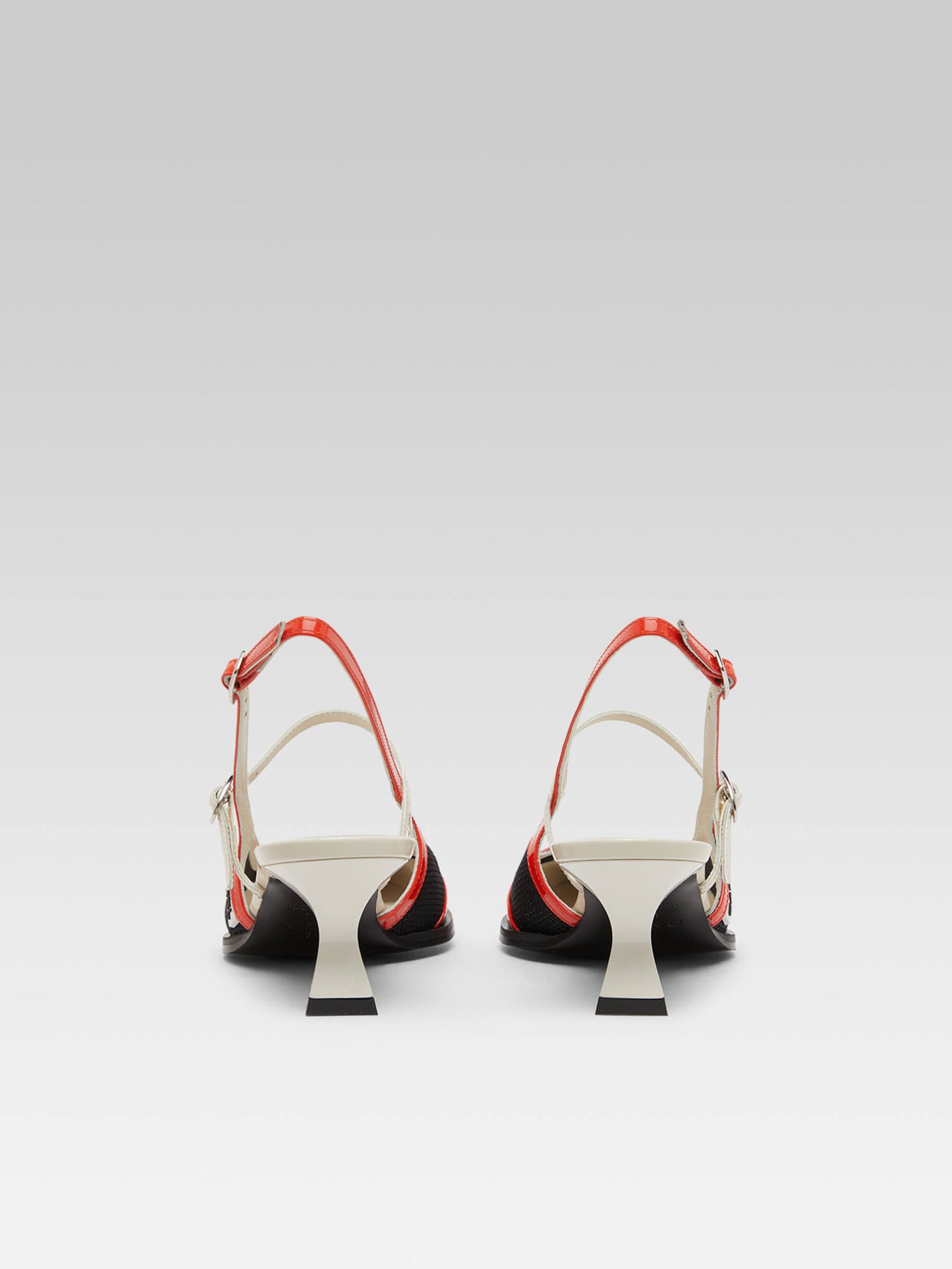 Cecile - Escarpins slingback cuir verni rouge et ivoire