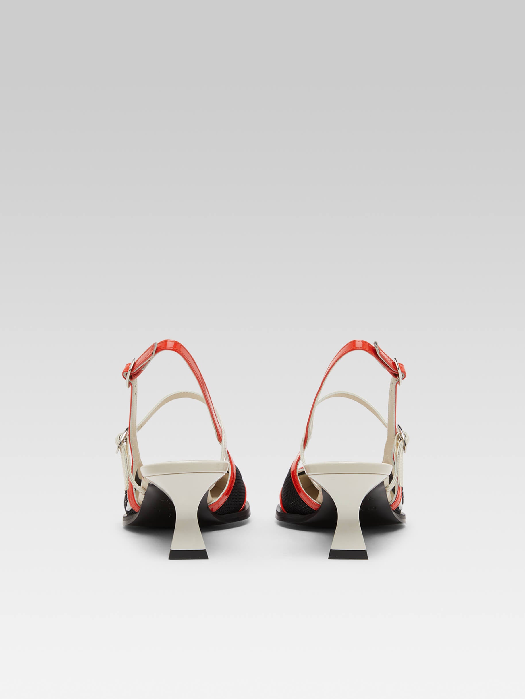 Cecile - Escarpins slingback cuir verni rouge et ivoire - Image numéro 3