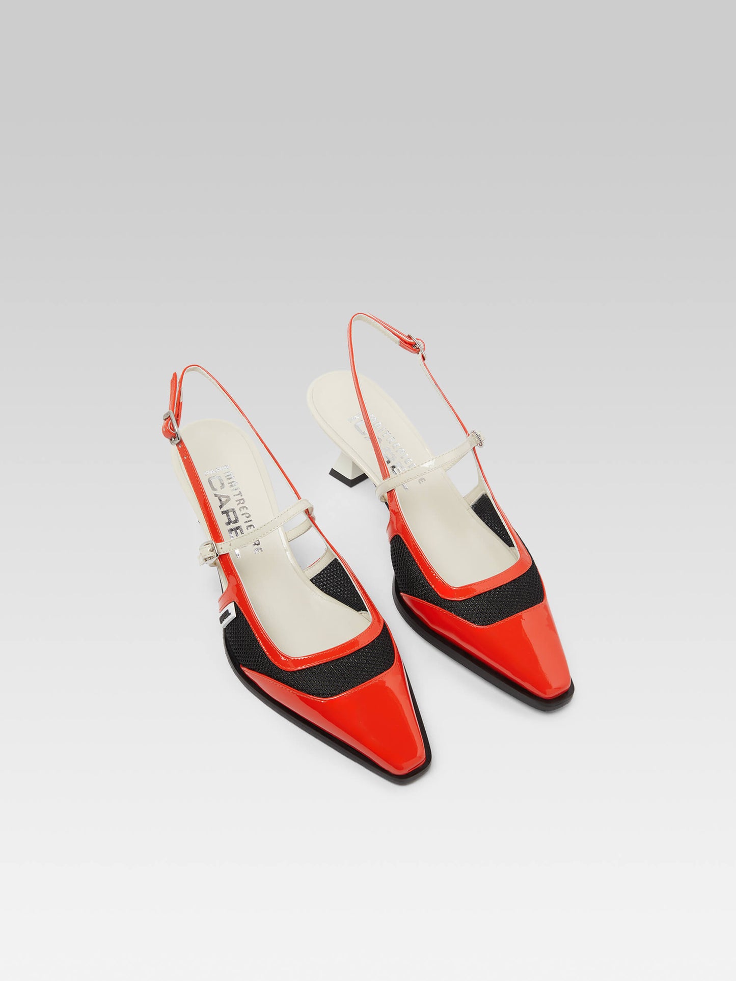 Cecile - Escarpins slingback cuir verni rouge et ivoire