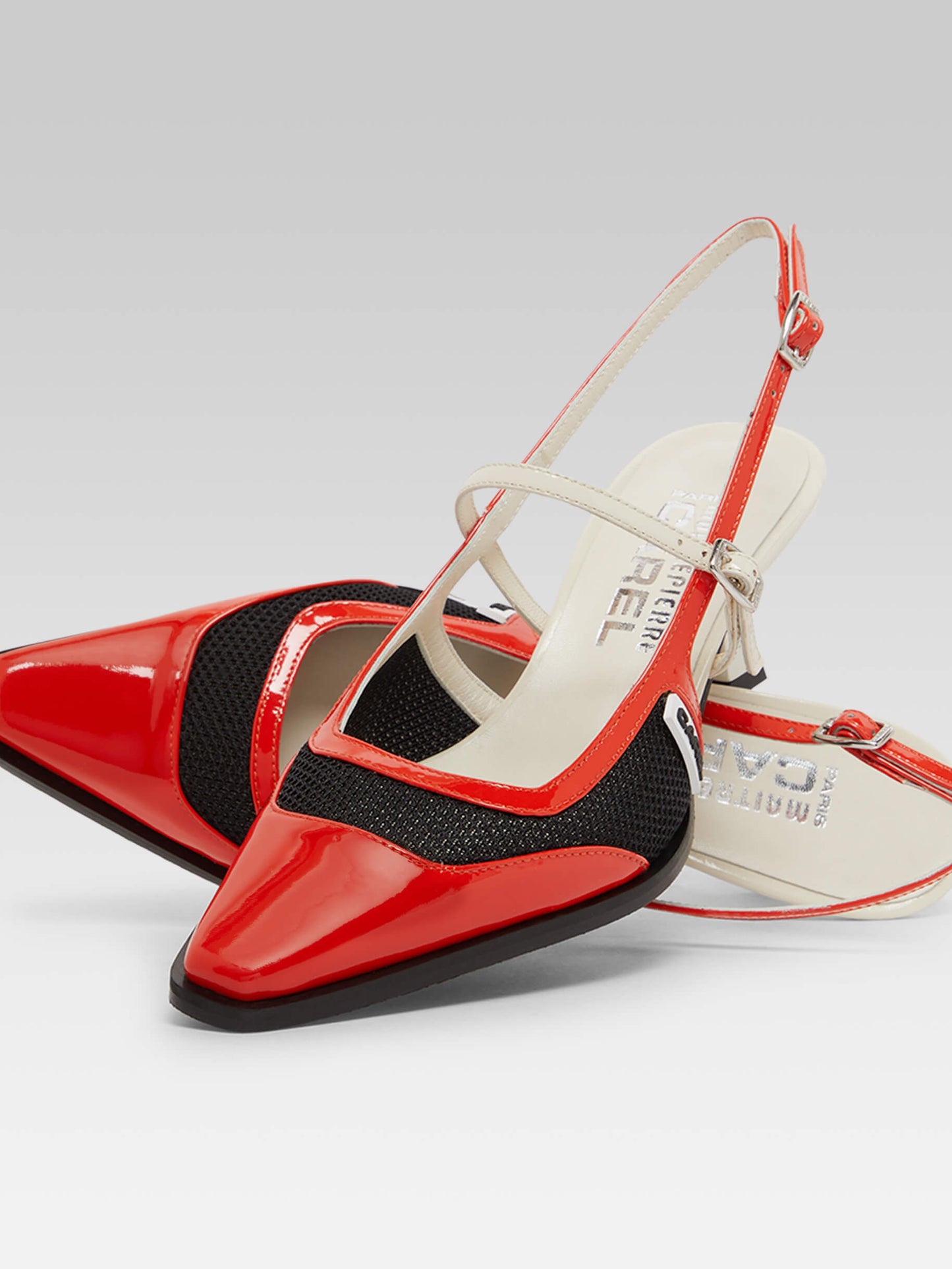 Cecile - Escarpins slingback cuir verni rouge et ivoire