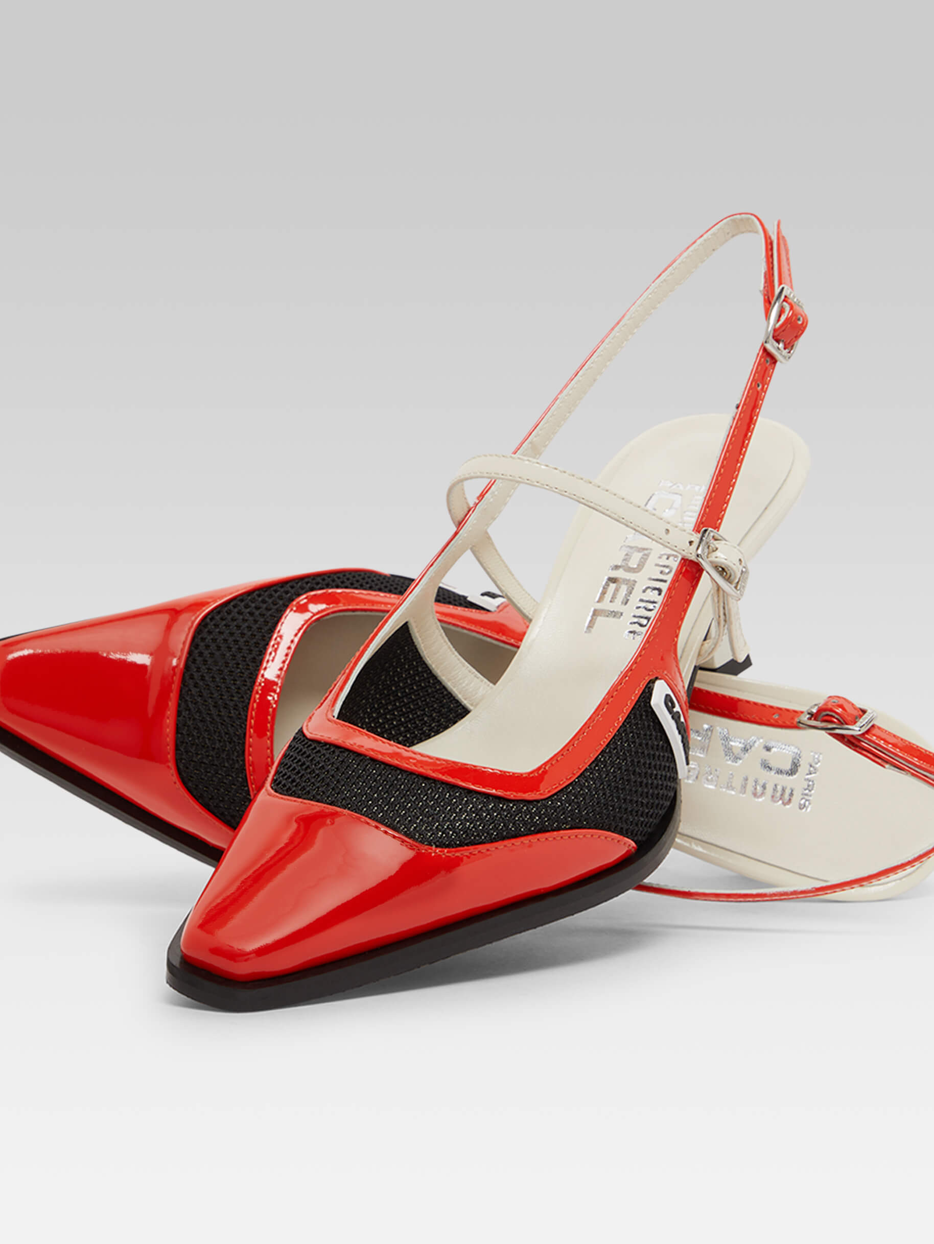 Cecile - Escarpins slingback cuir verni rouge et ivoire - Image numéro 5