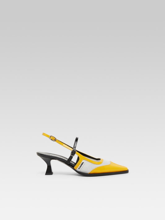 Cecile - Yellow and black patent leather slingback pumps