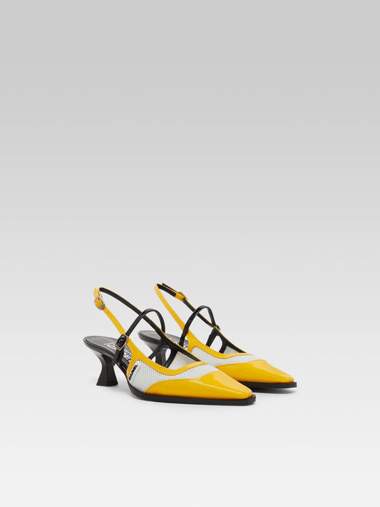 Cecile - Yellow and black patent leather slingback pumps - Image number 2