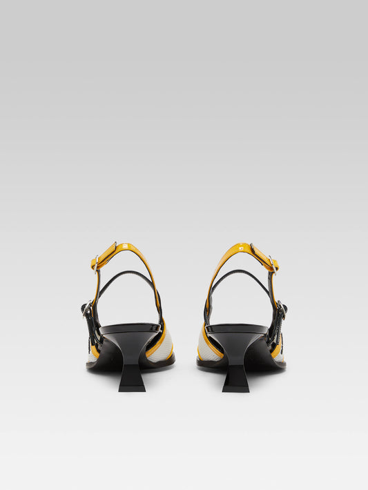 Cecile - Yellow and black patent leather slingback pumps - Image number 3