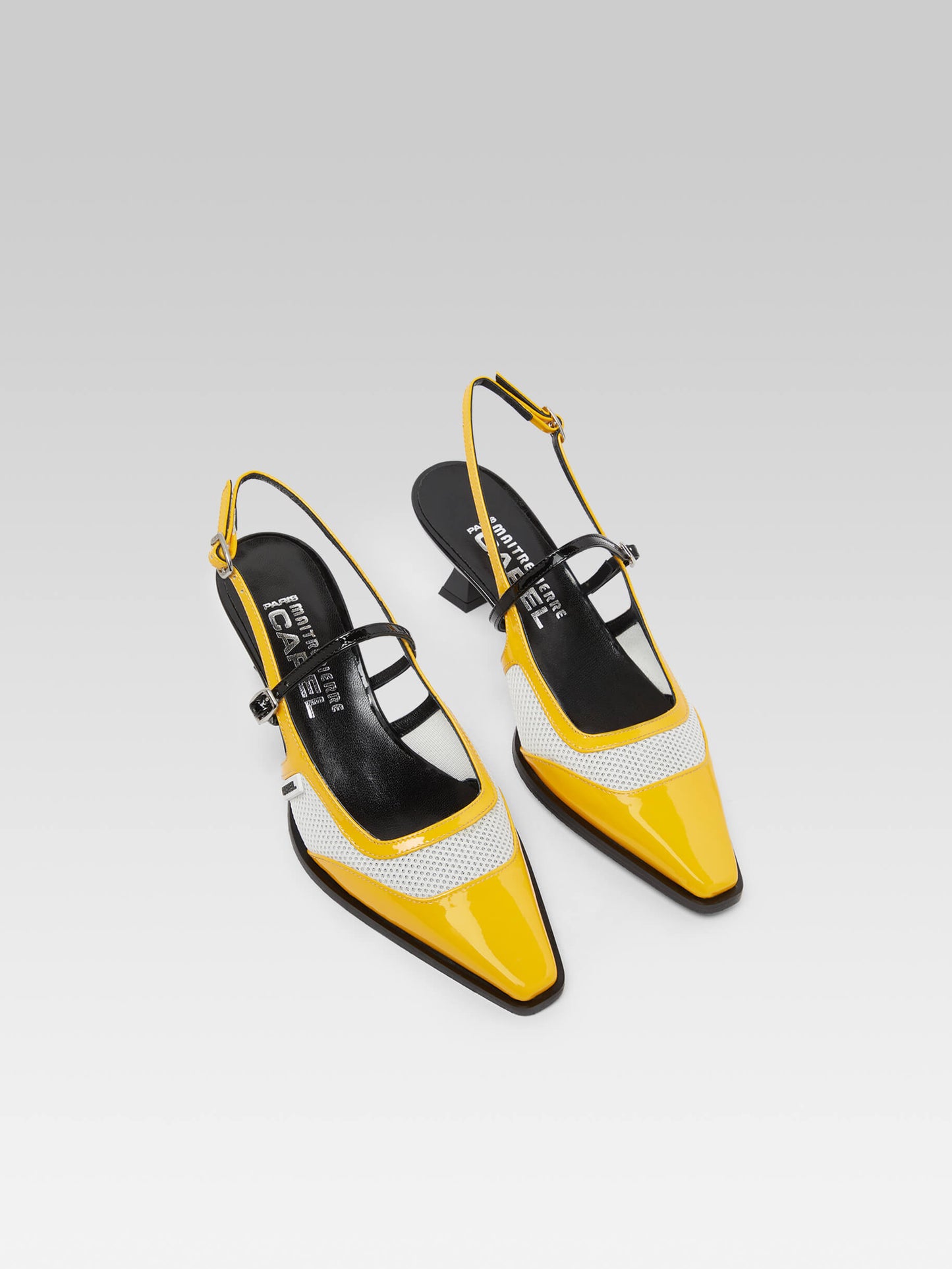 Cecile - Escarpins slingback cuir verni jaune et noir