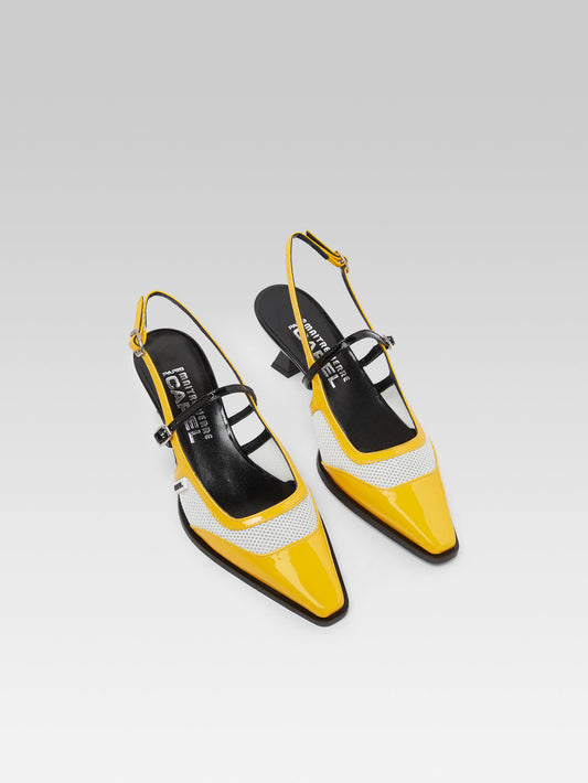 Cecile - Escarpins slingback cuir verni jaune et noir - Image numéro 4