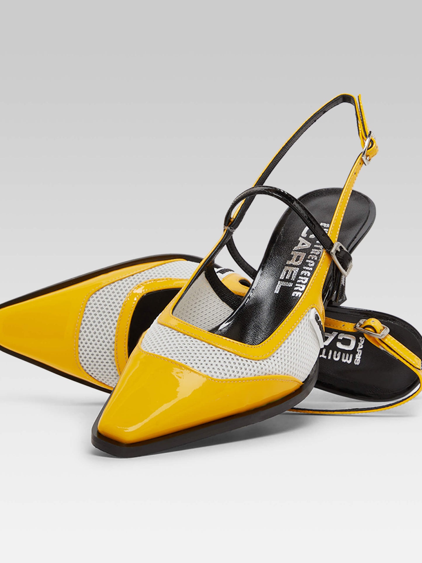 Cecile - Escarpins slingback cuir verni jaune et noir