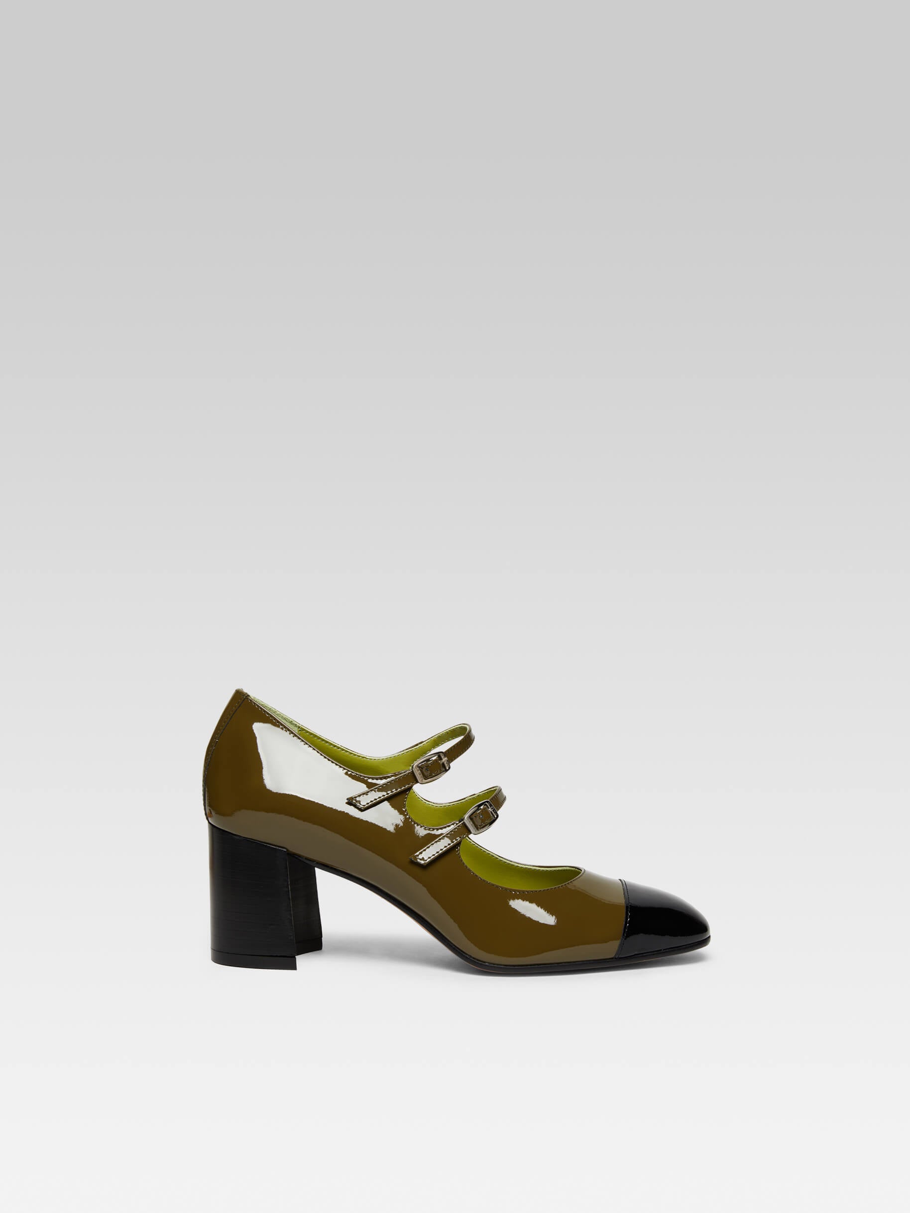 Cherry - Khaki and black patent leather Mary Janes pumps