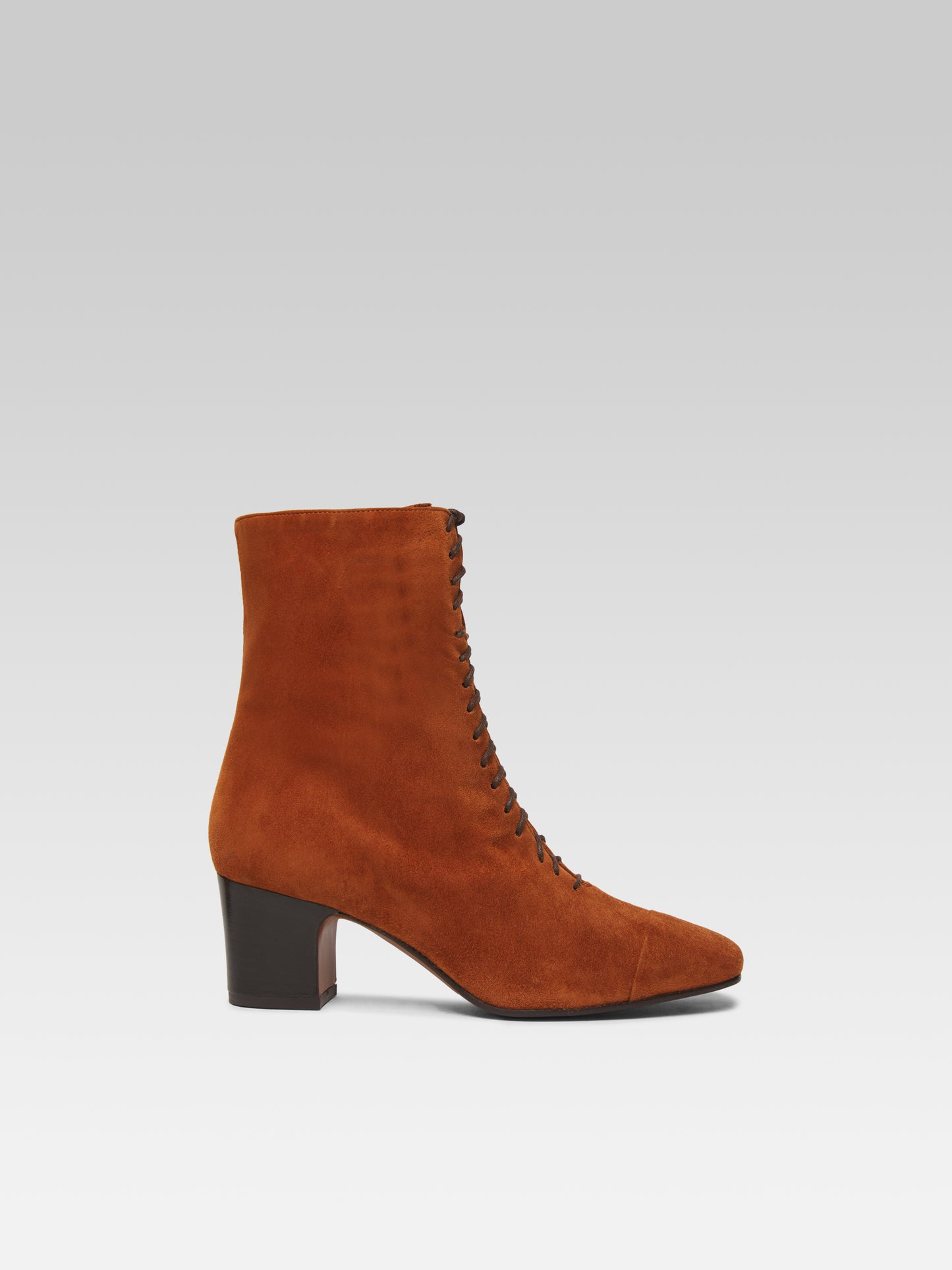 Colette - Bottines à lacets cuir velours brandy