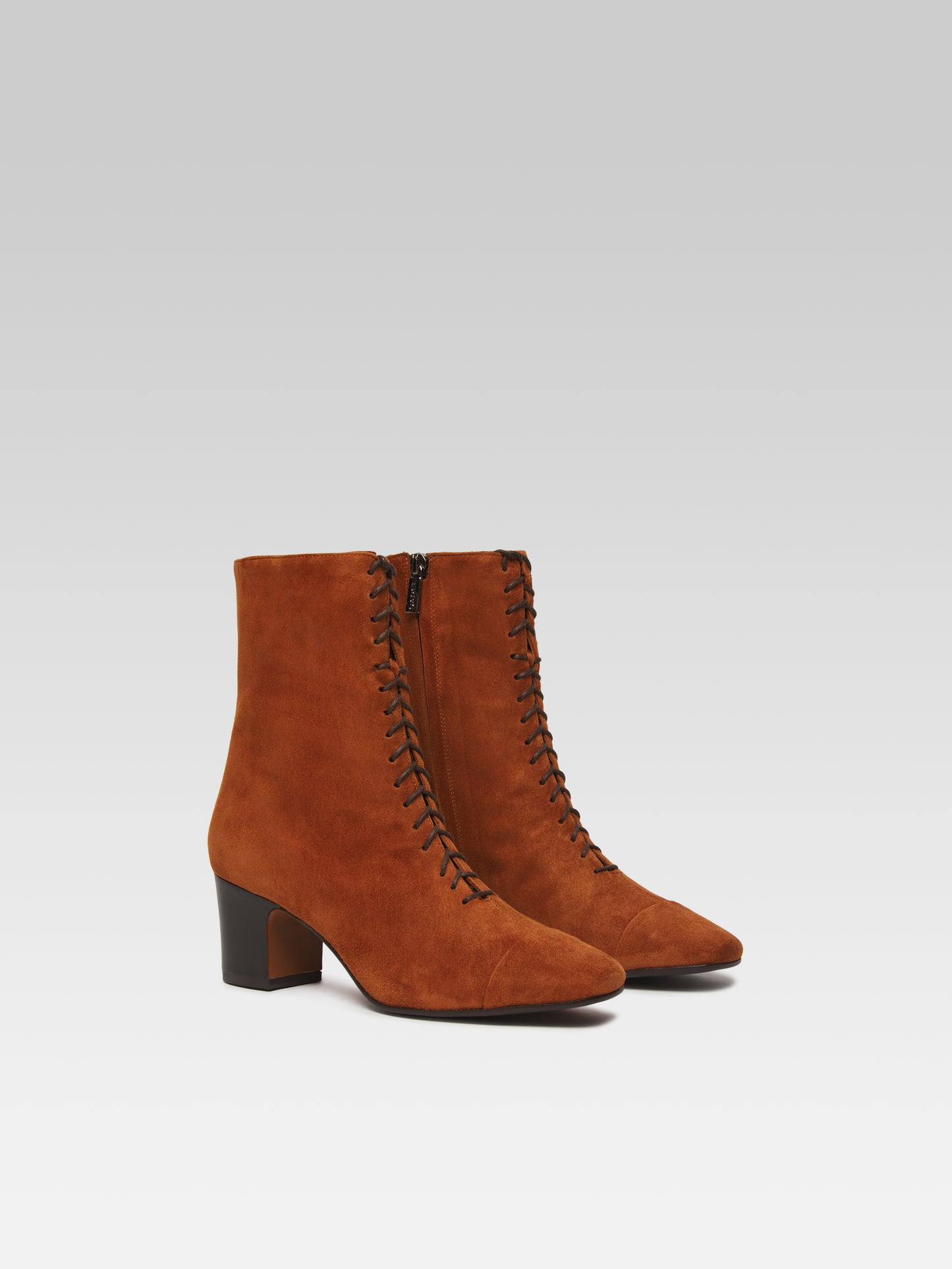 Colette - Bottines à lacets cuir velours brandy