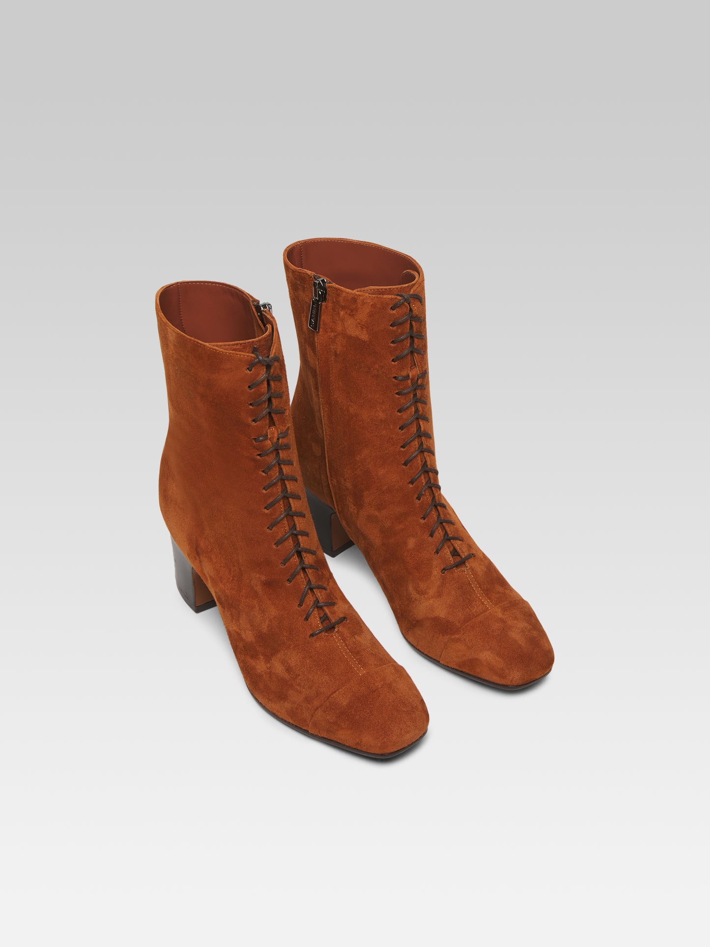 Colette - Bottines à lacets cuir velours brandy