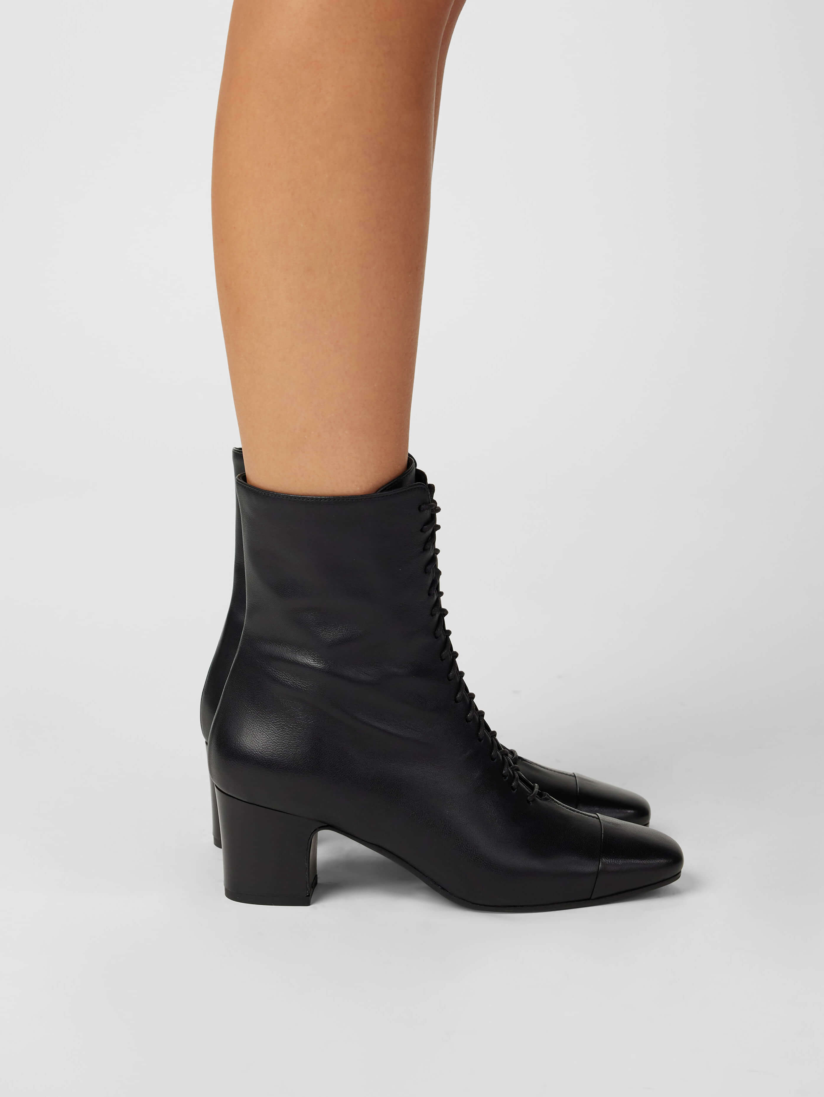 COLETTE Black nappa leather lace up ankle boots Carel Paris Shoes