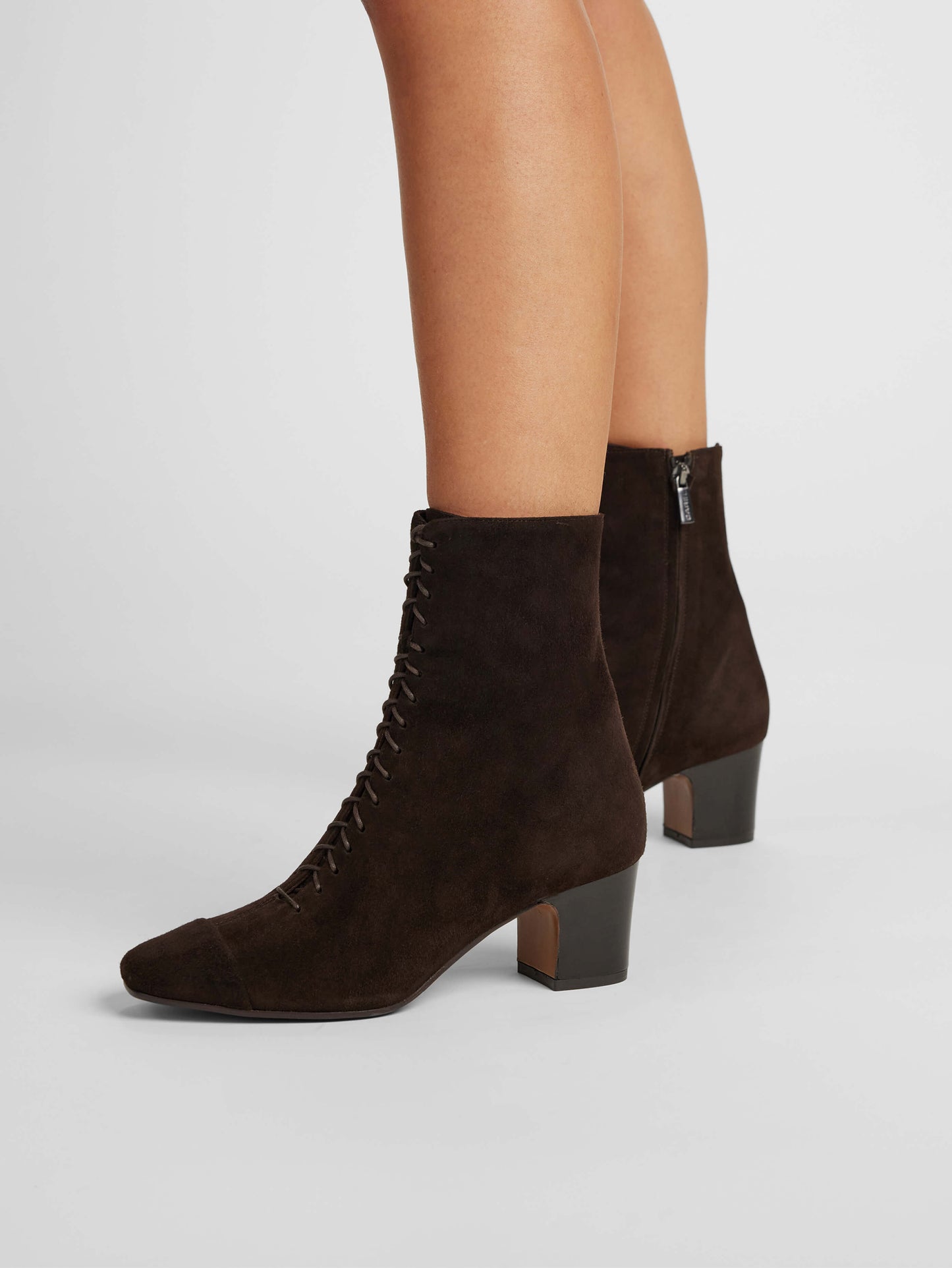 Colette - Bottines à lacets cuir velours marron