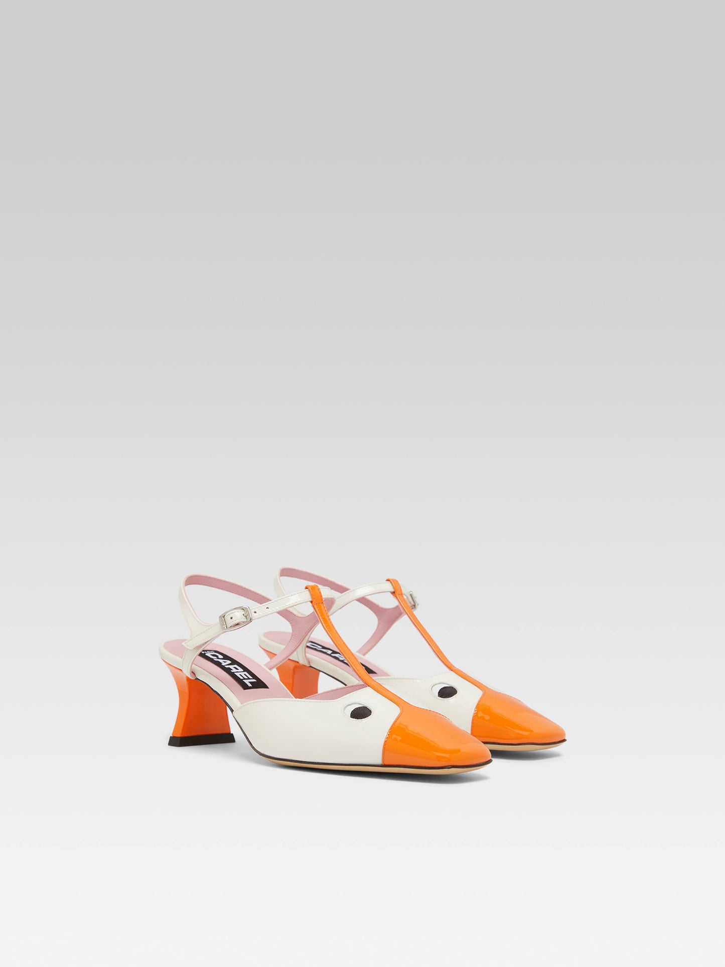 Donald - Sandales cuir verni orange et blanc