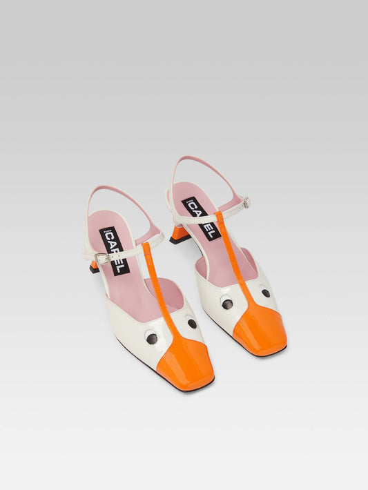 Donald - Sandales cuir verni orange et blanc - Image numéro 4