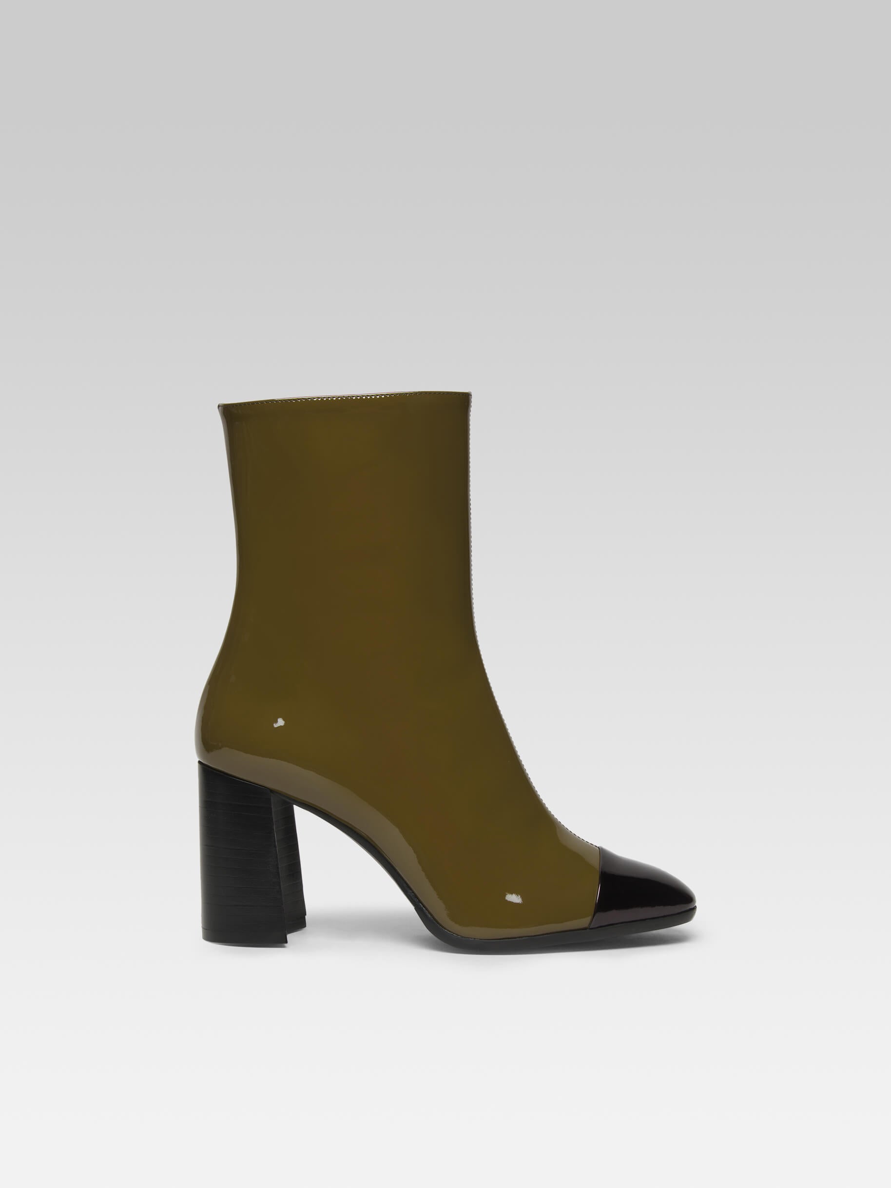 Donna - Khaki and black patent leather ankle boots