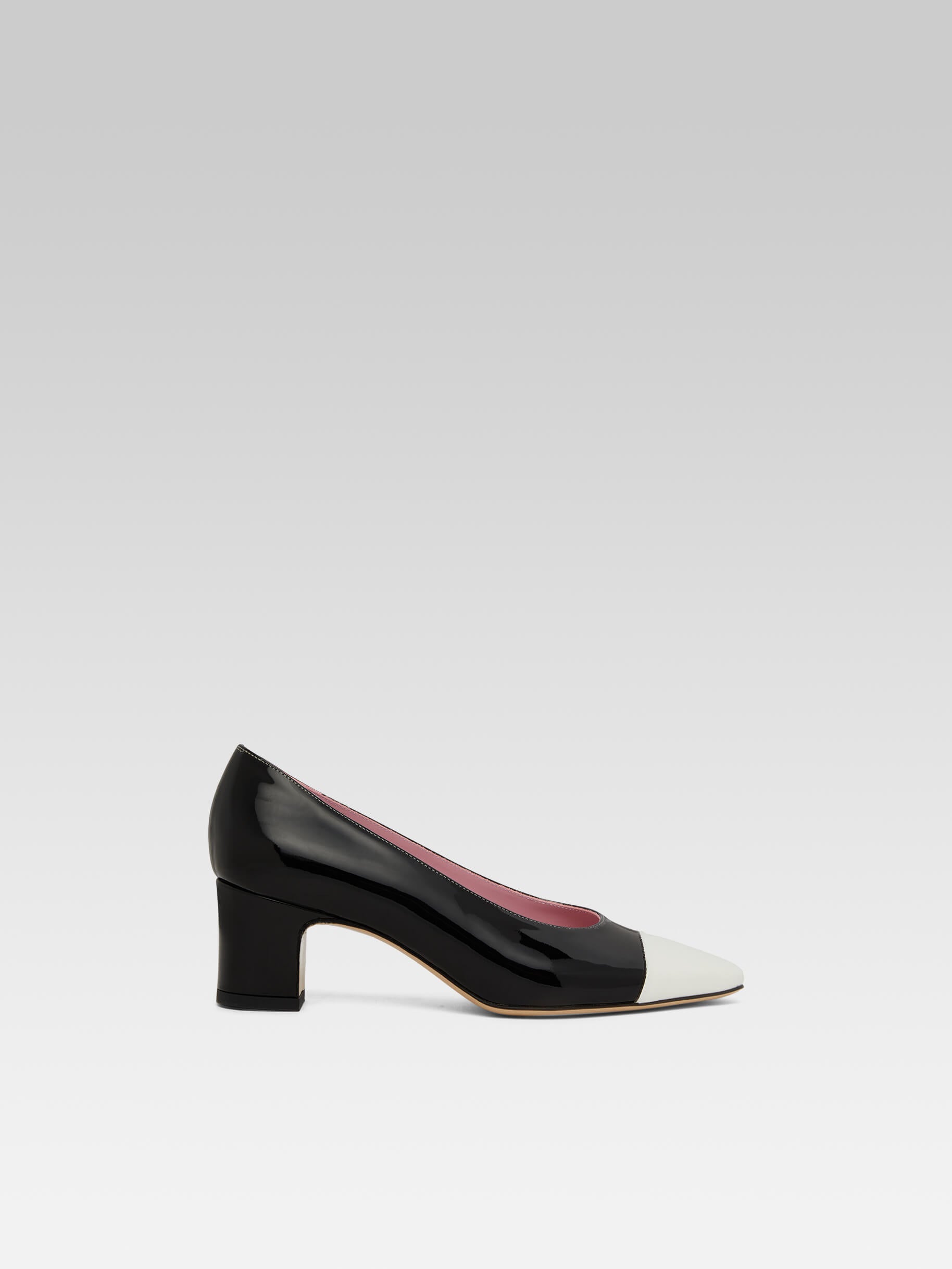 Edith - Black and ivory patent leather pumps - Image number 1