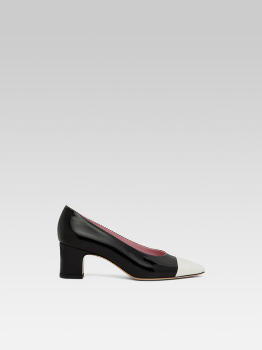 Edith - Black and ivory patent leather pumps