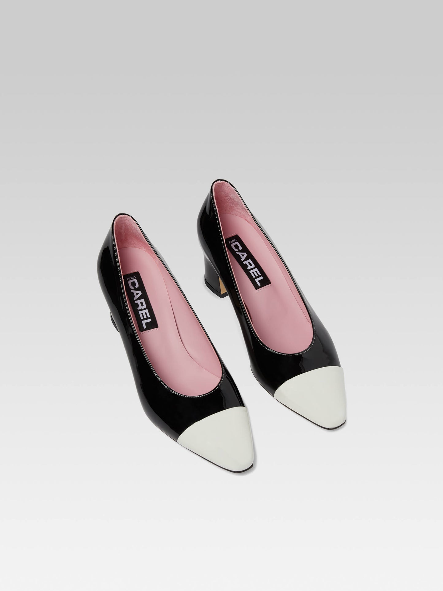 Edith - Black and ivory patent leather pumps