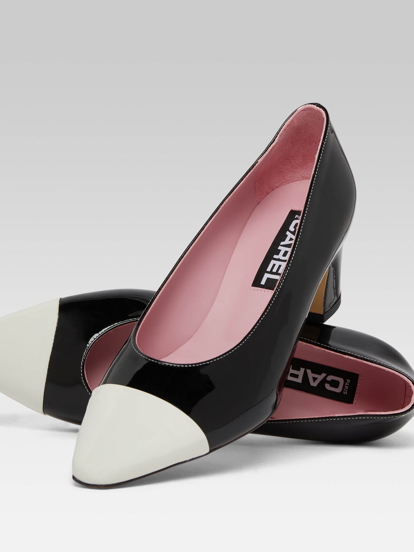 Edith - Black and ivory patent leather pumps