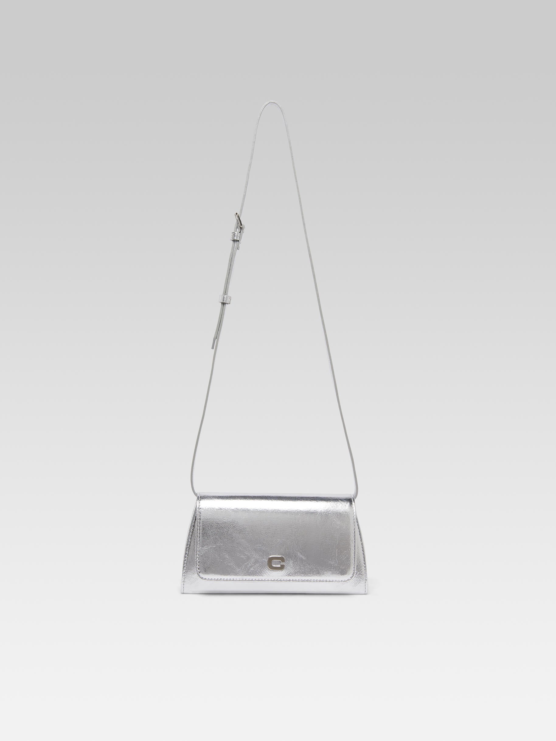 Elysee - Upcycled silver laminated leather shoulder bag