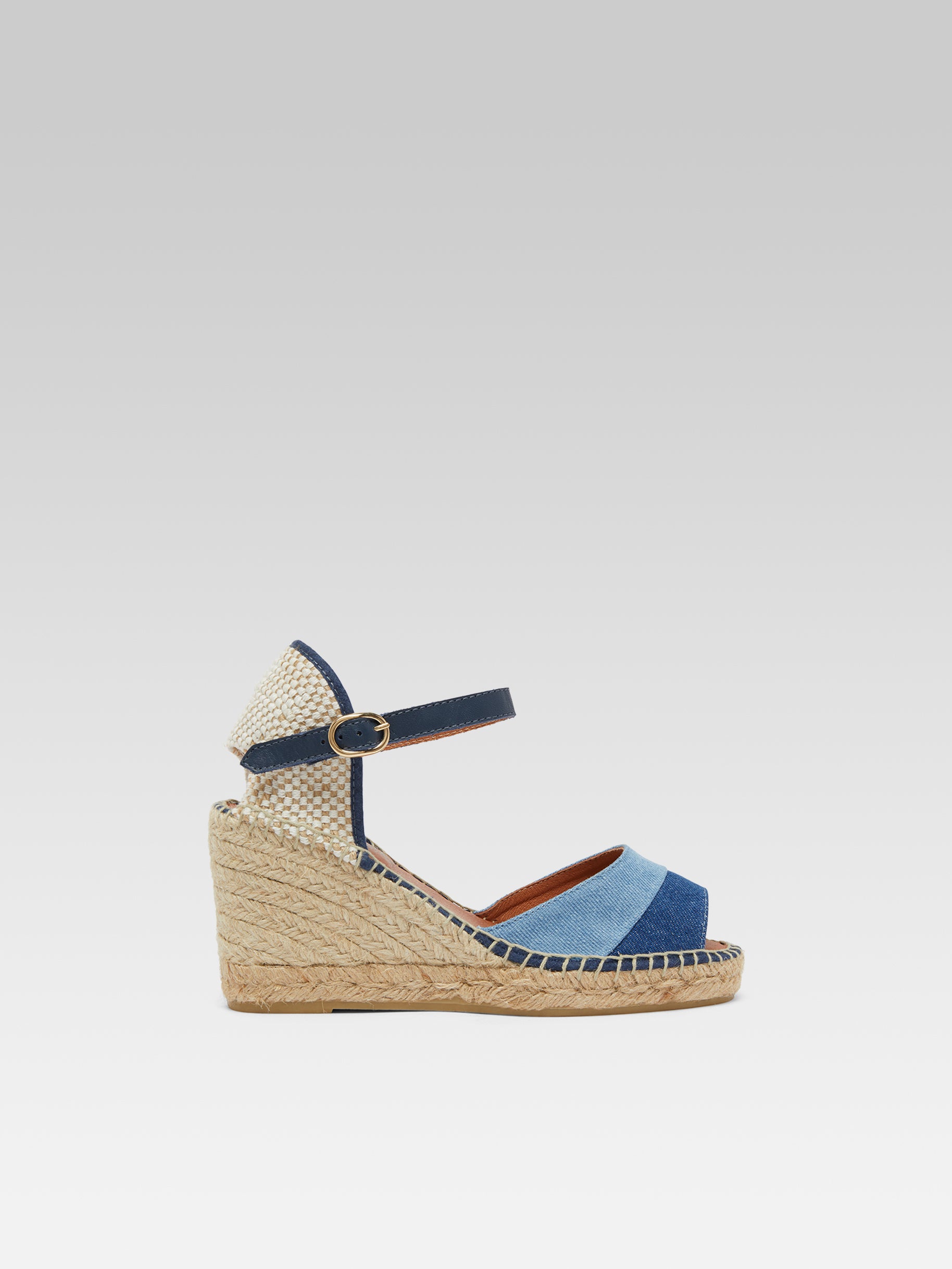 Espelette - Bi-jean fabric wedge espadrilles