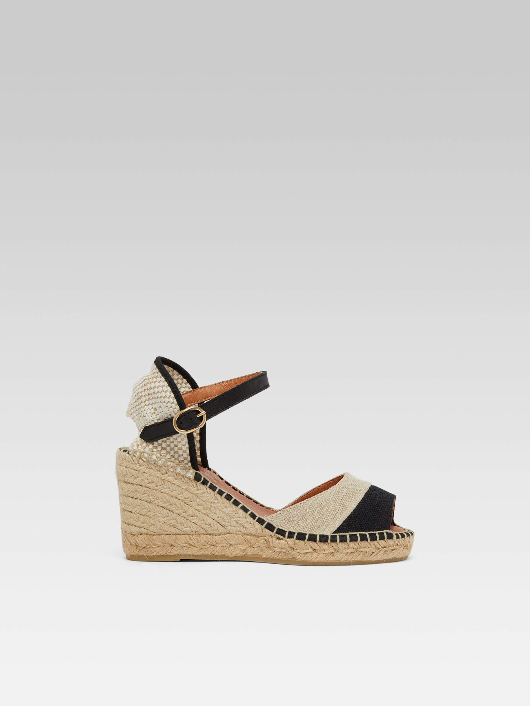 Espelette - Espadrilles compensées lin naturel et noir - Image numéro 1