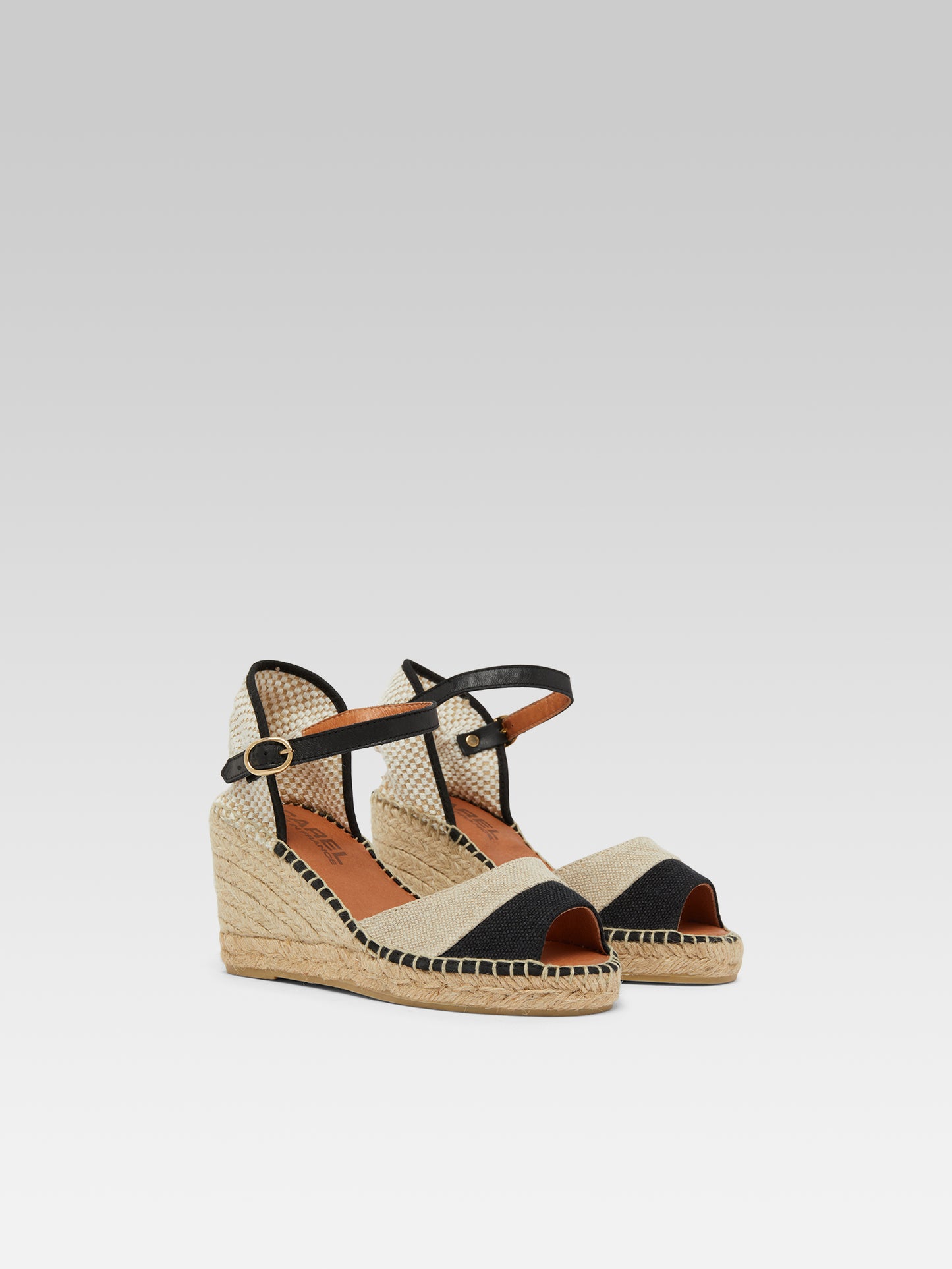 Espelette - Natural and black linen wedge espadrilles