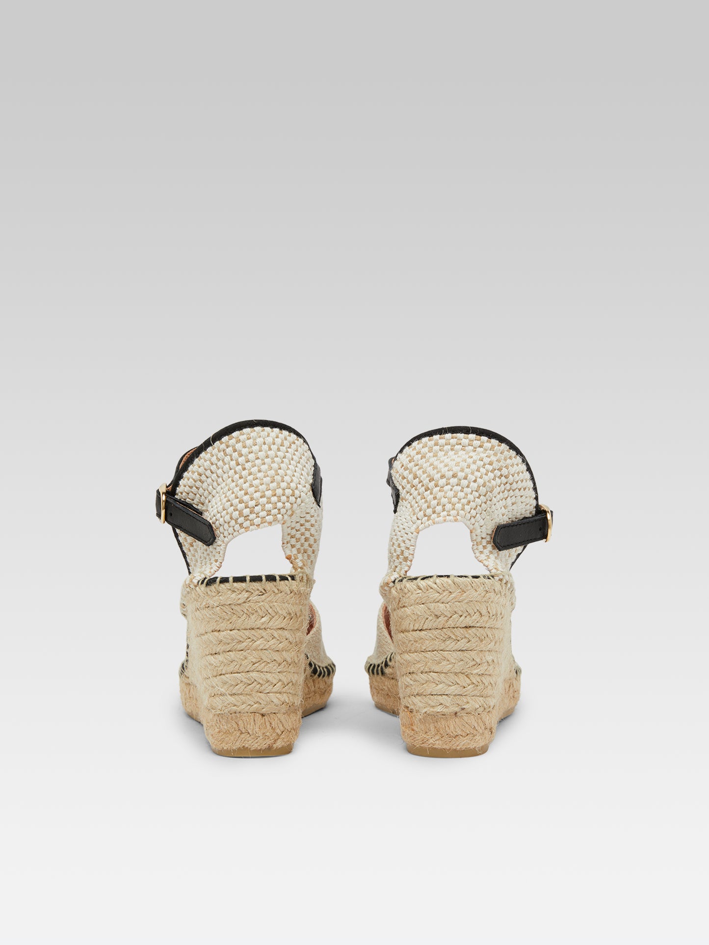 Espelette - Natural and black linen wedge espadrilles