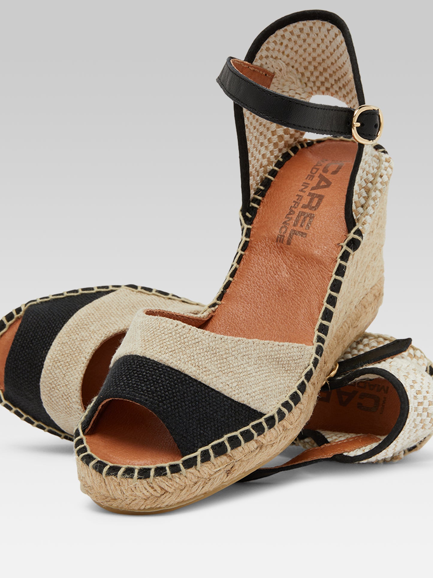 Espelette - Espadrilles compensées lin naturel et noir