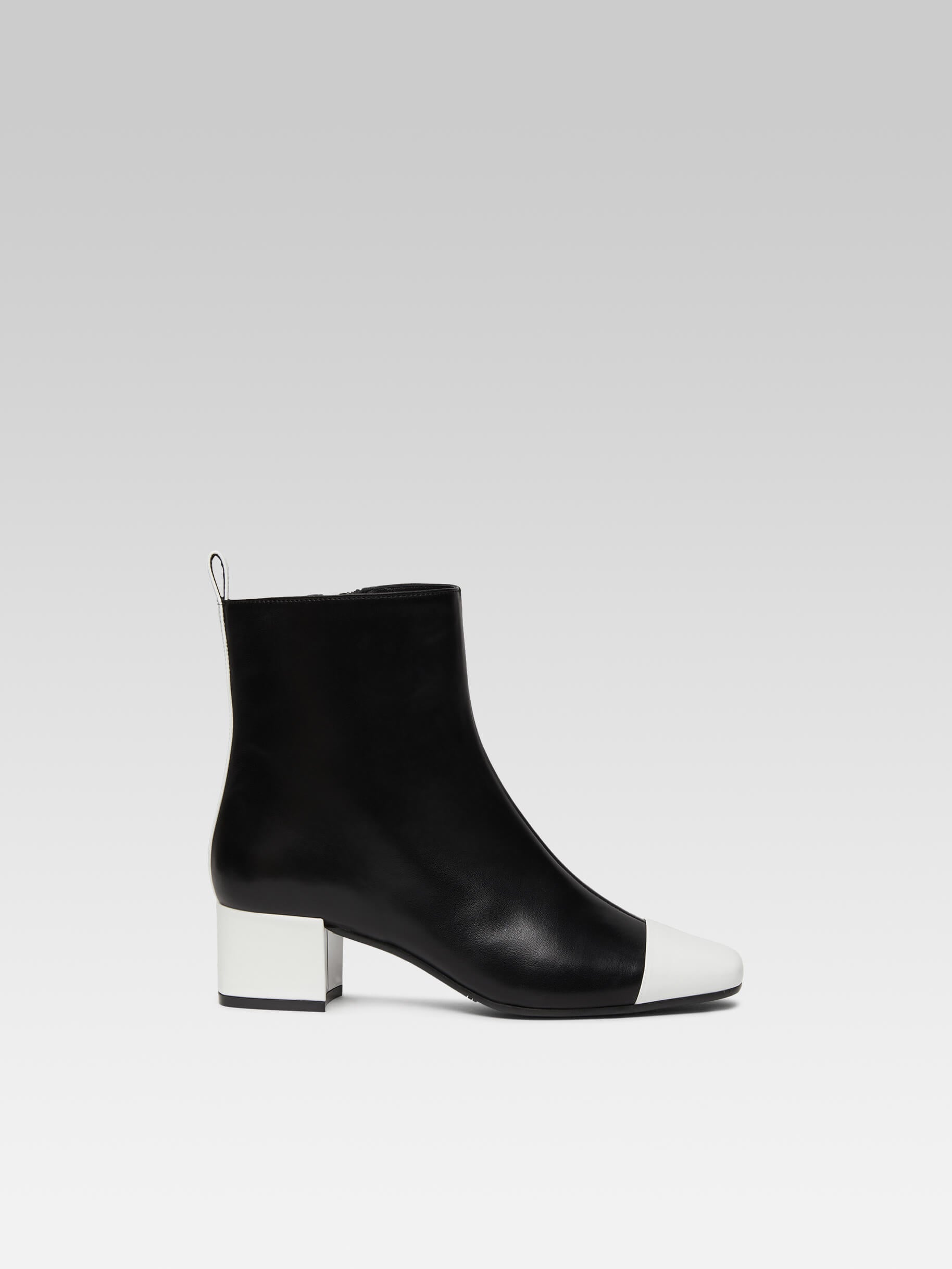 Estime - Bottines cuir noir et cuir verni blanc