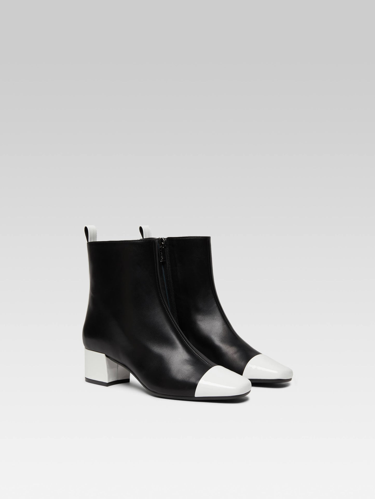 Estime - Bottines cuir noir et cuir verni blanc