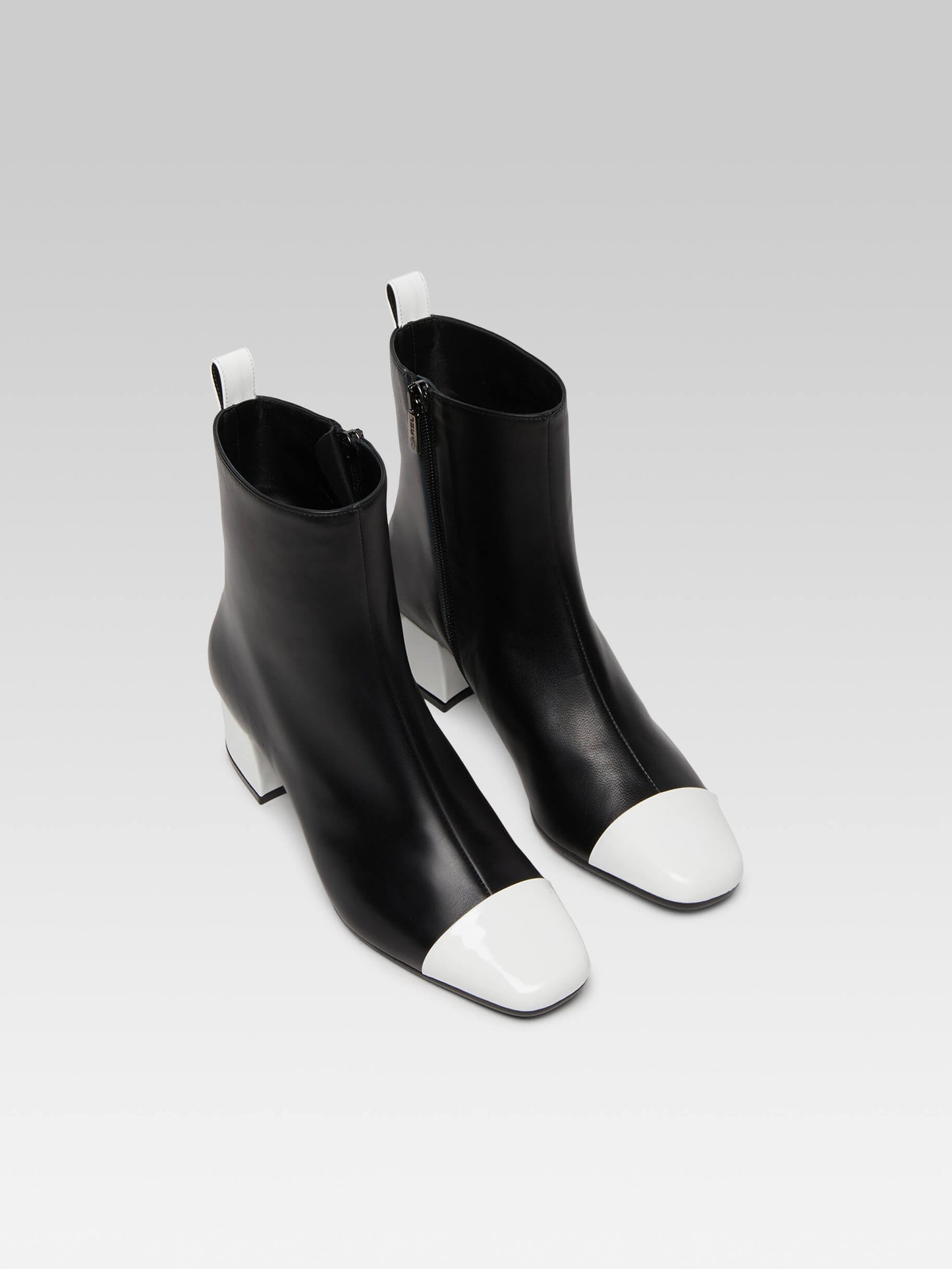 Estime - Black leather and white patent leather ankle boots