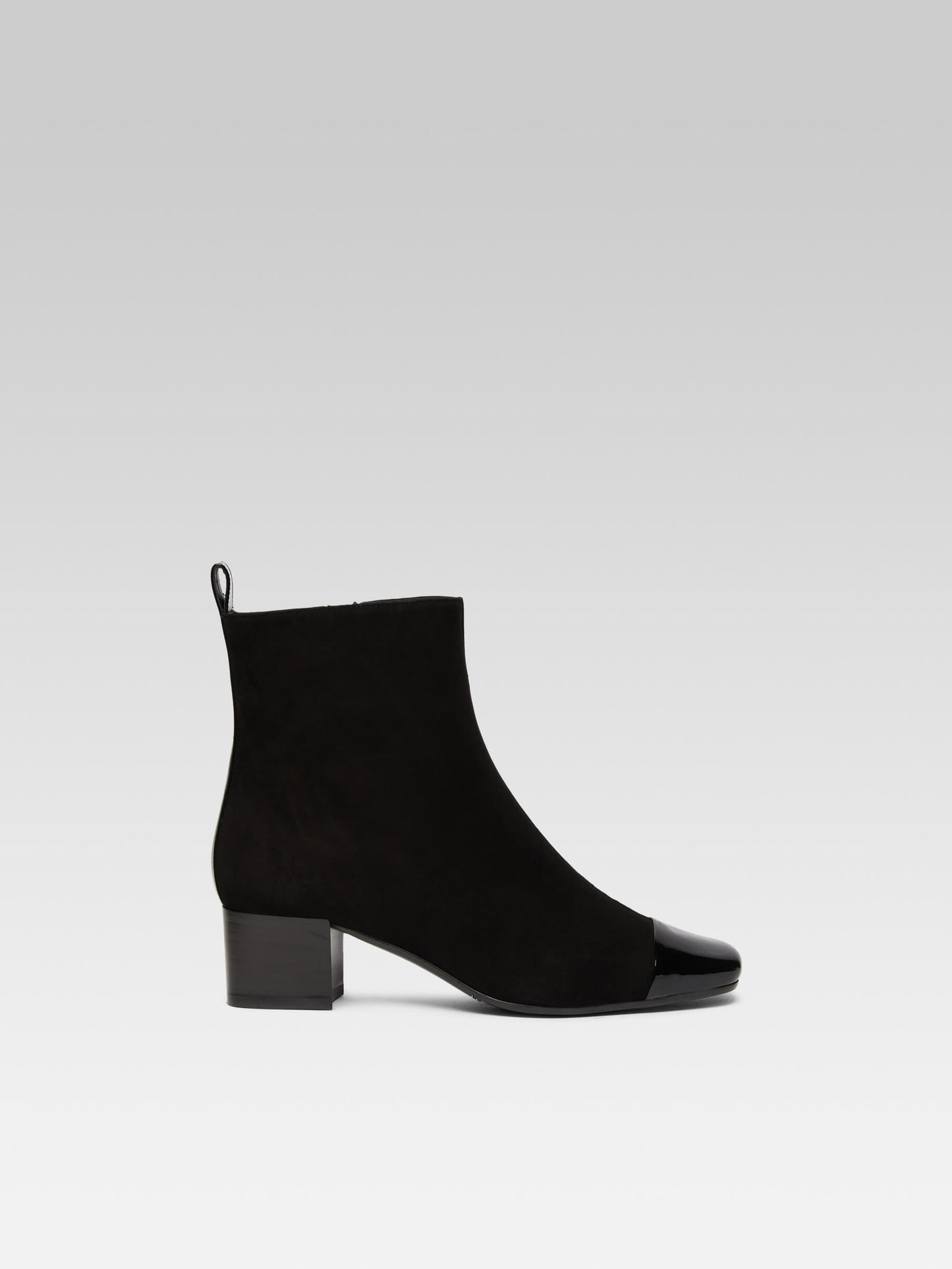 Estime - Black suede and patent leather ankle boots