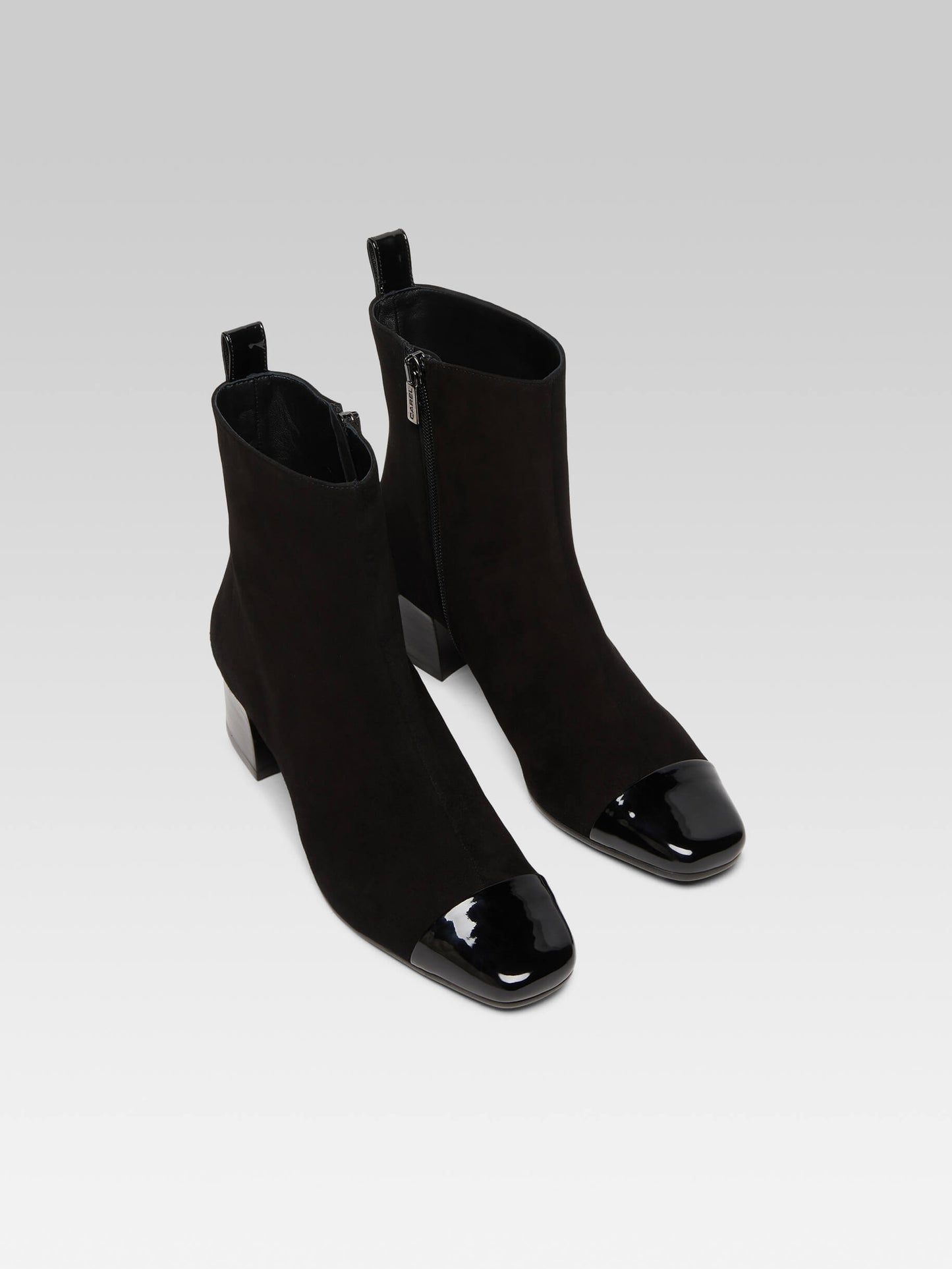 Estime - Black suede and patent leather ankle boots