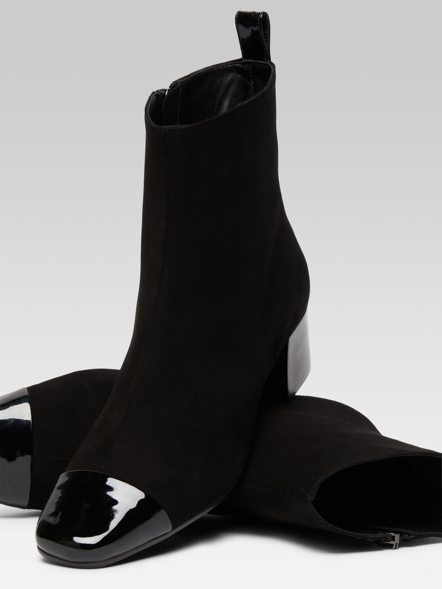 Estime - Black suede and patent leather ankle boots