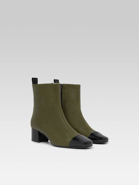 Estime - Khaki leather and black glossy leather ankle boots - Image number 2