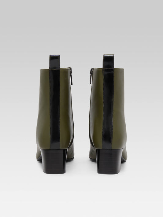 Estime - Khaki leather and black glossy leather ankle boots - Image number 4