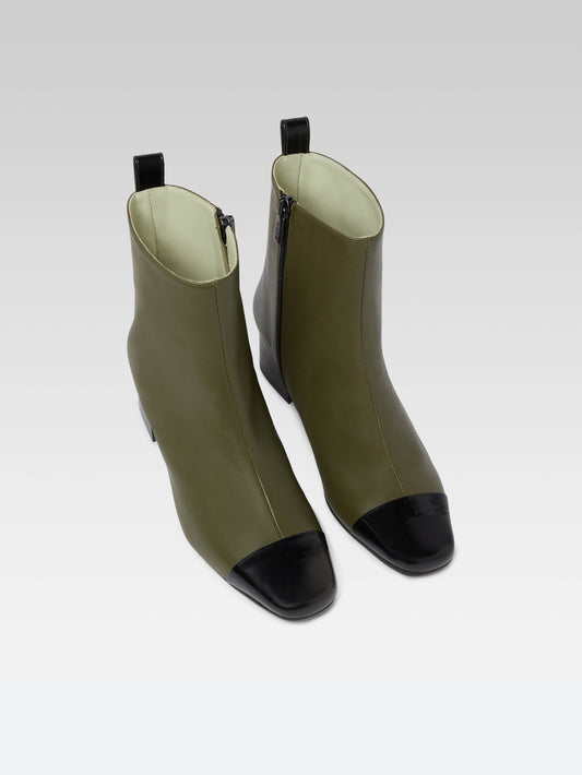 Estime - Khaki leather and black glossy leather ankle boots - Image number 3