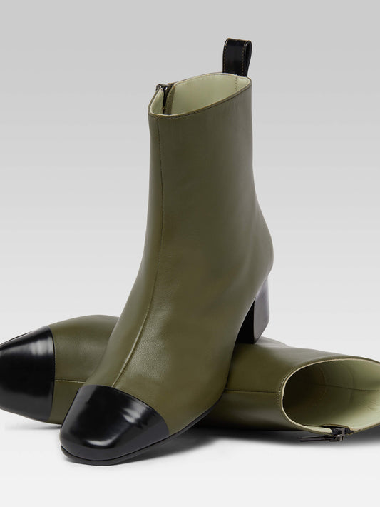 Estime - Khaki leather and black glossy leather ankle boots - Image number 5