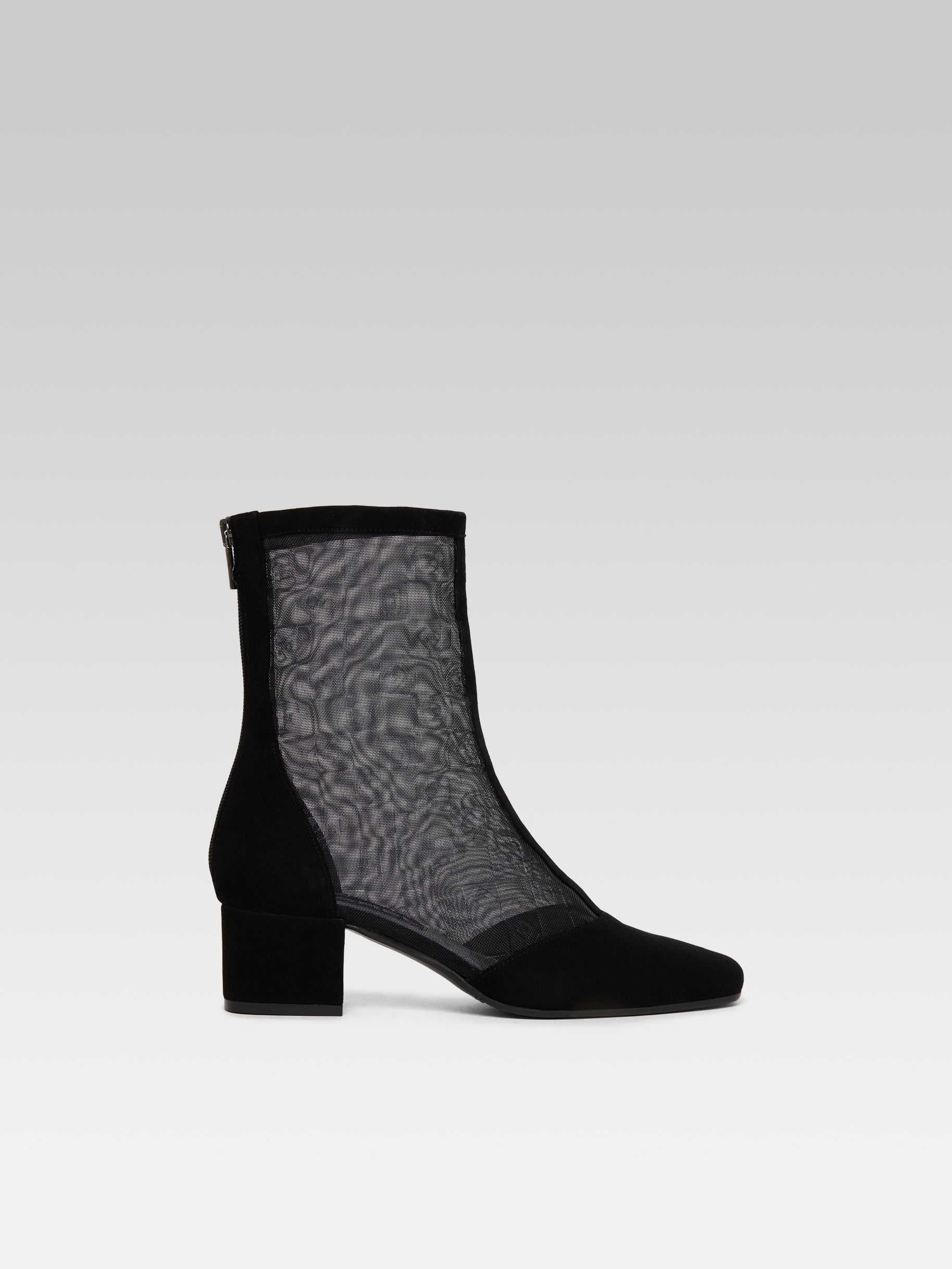 Estimenight - Black suede and mesh ankle boots  - Image number 1