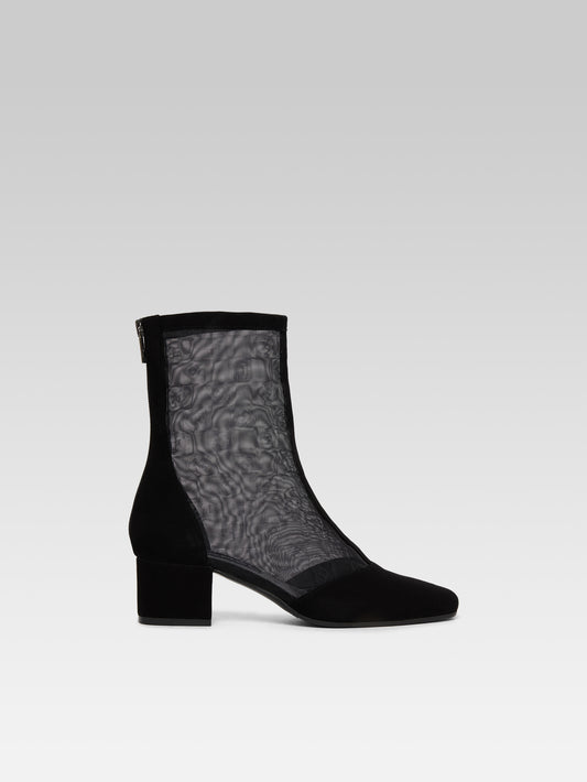 Estimenight - Black suede and mesh ankle boots