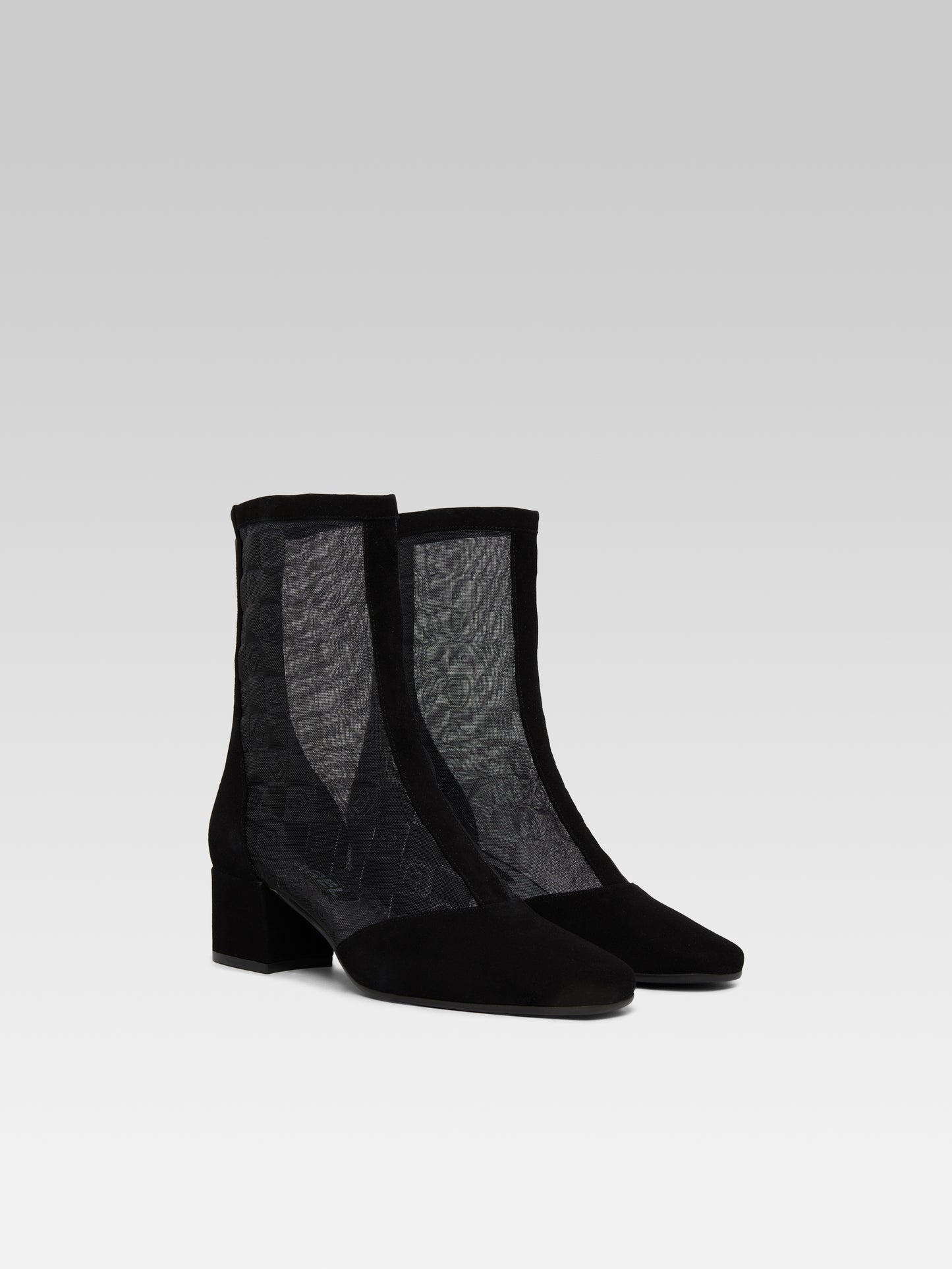 Estimenight - Black suede and mesh ankle boots 