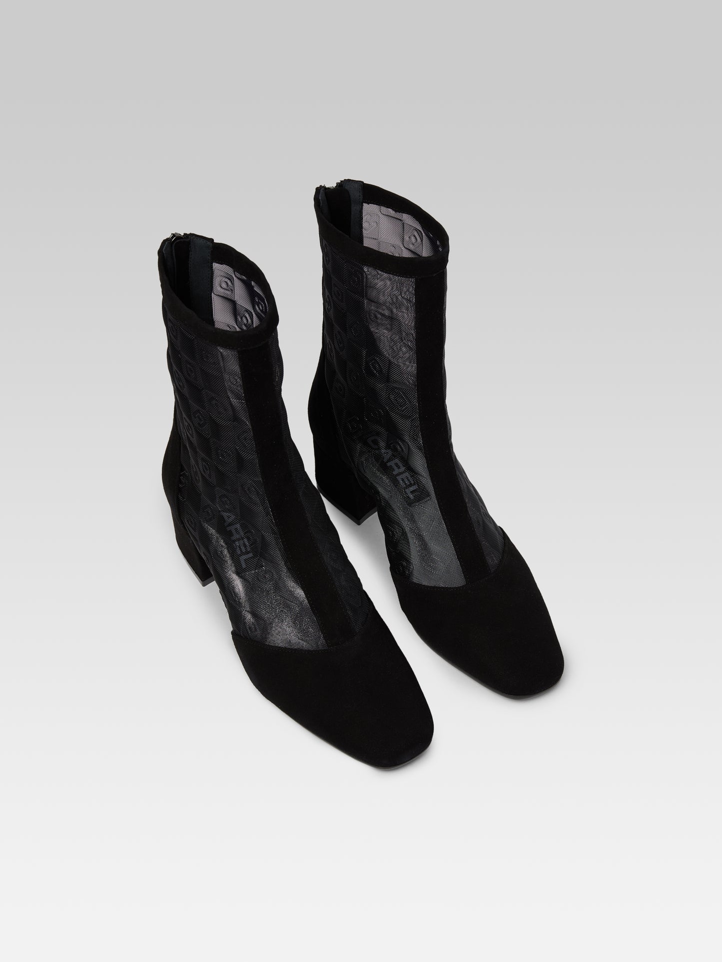 Estimenight - Black suede and mesh ankle boots 