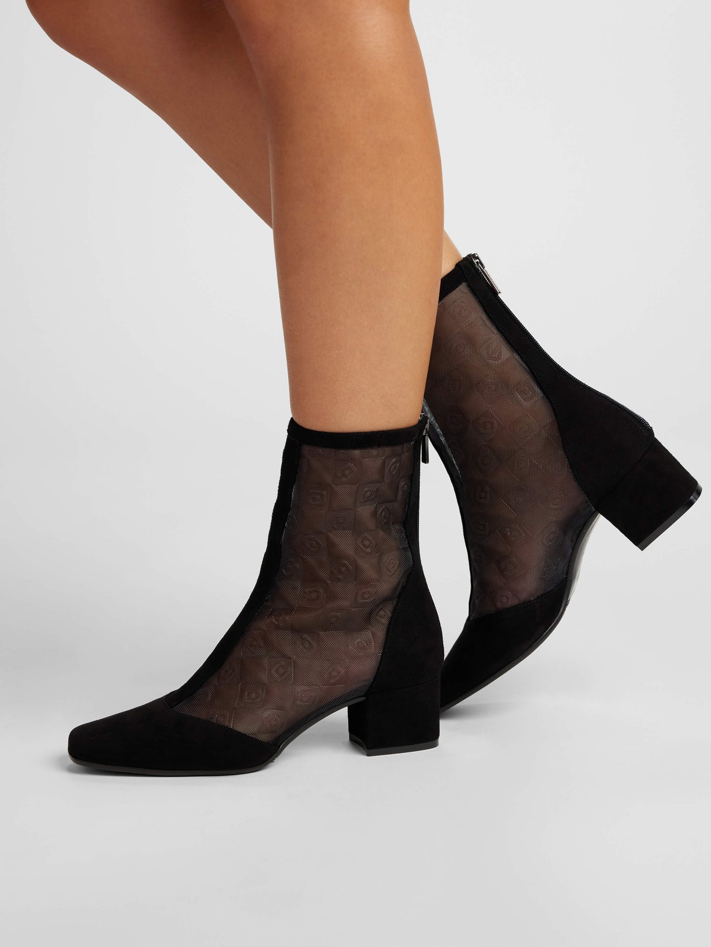 Estimenight - Bottines cuir velours et résille noir