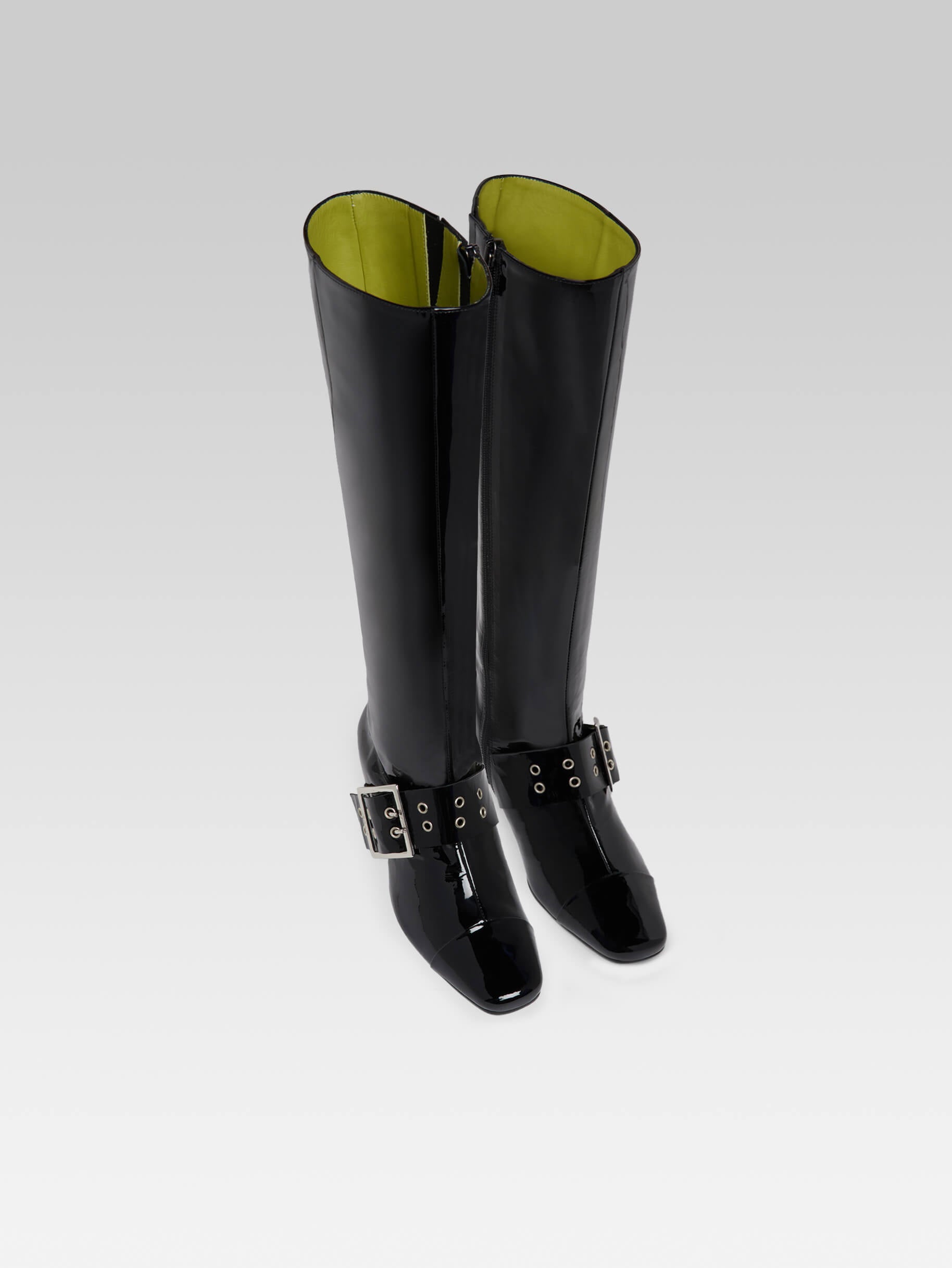 Black patent leather rain boots online