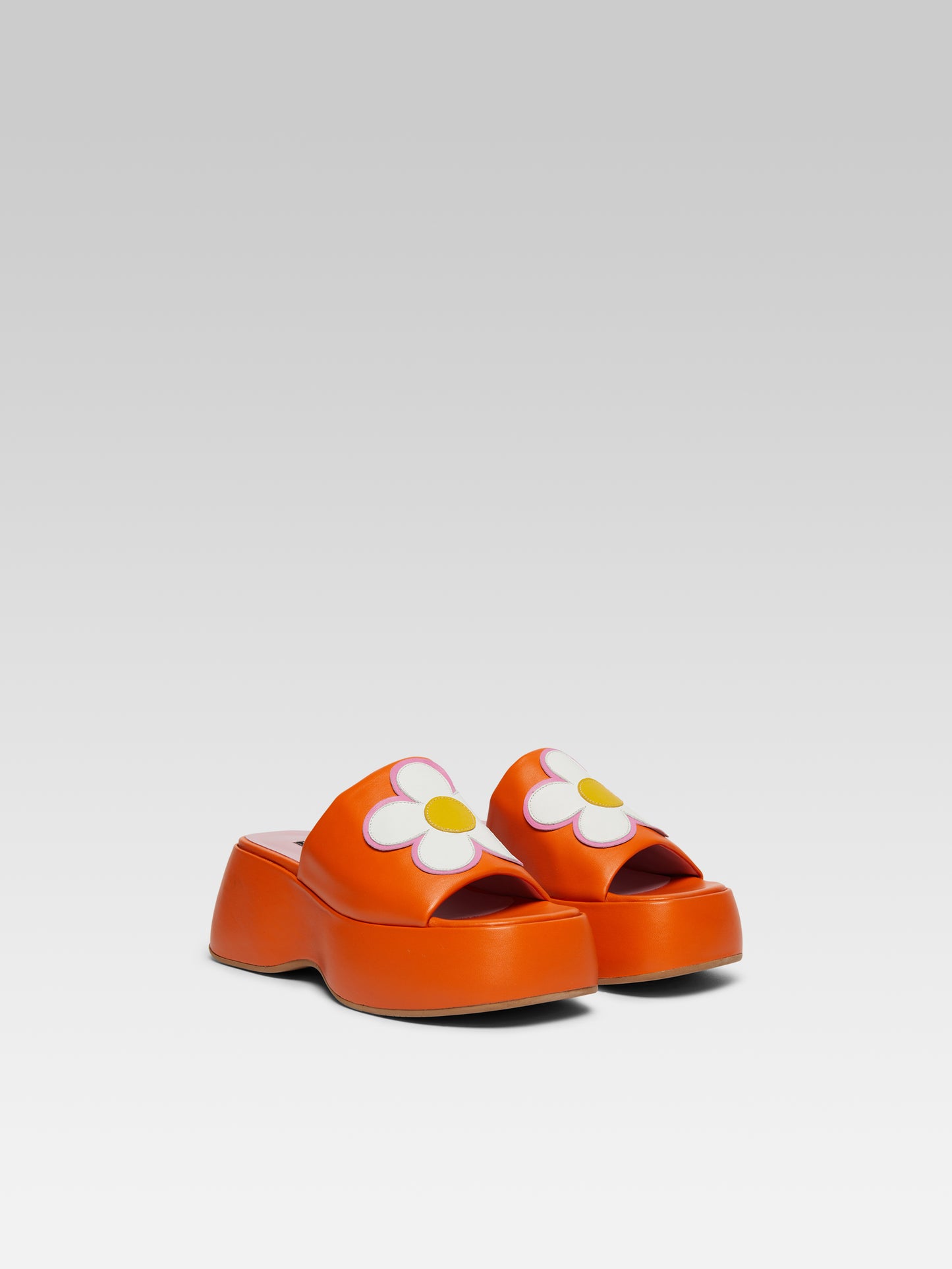 Flower - Orange leather platform mules